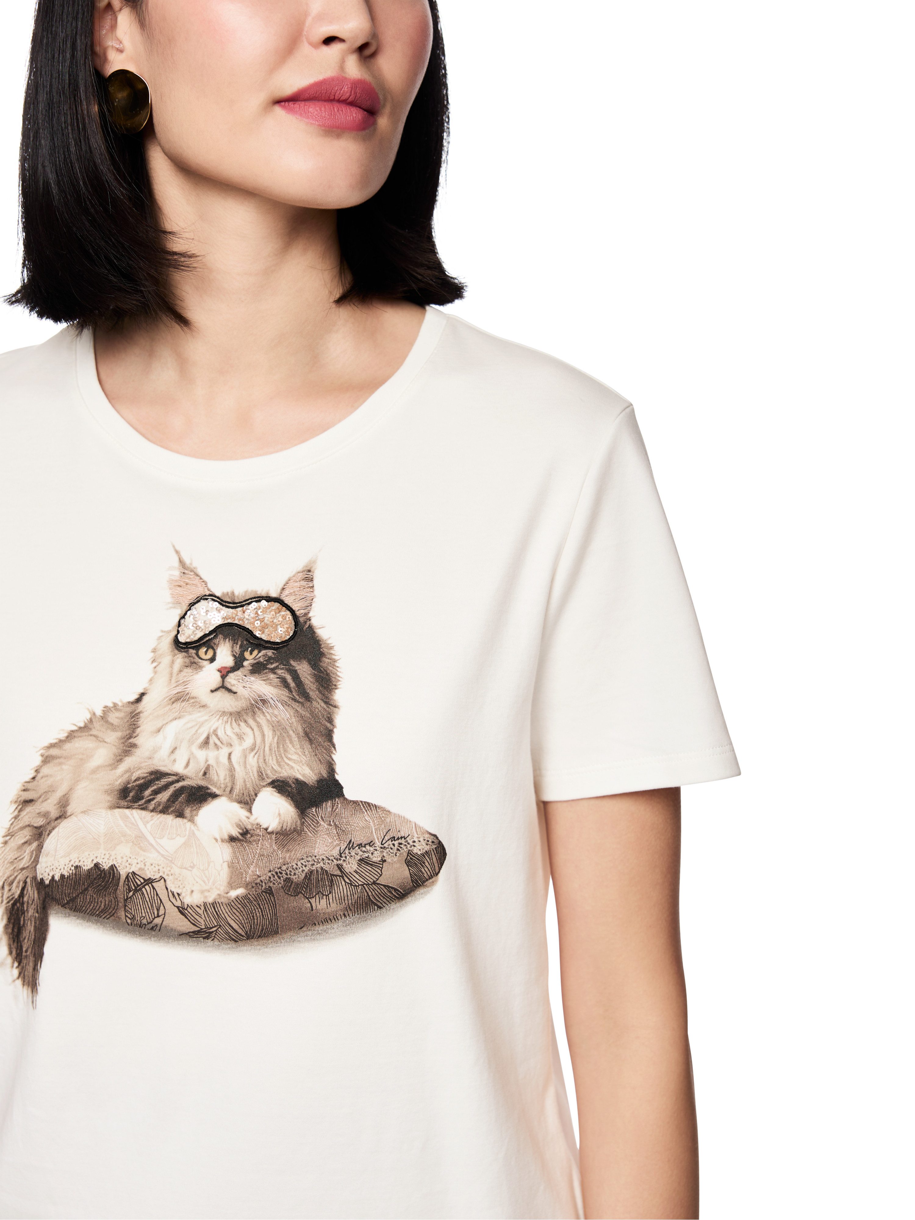 Marc Cain T-Shirt Neutral Affinity Premium Damenmode mit Katzenprint und De günstig online kaufen