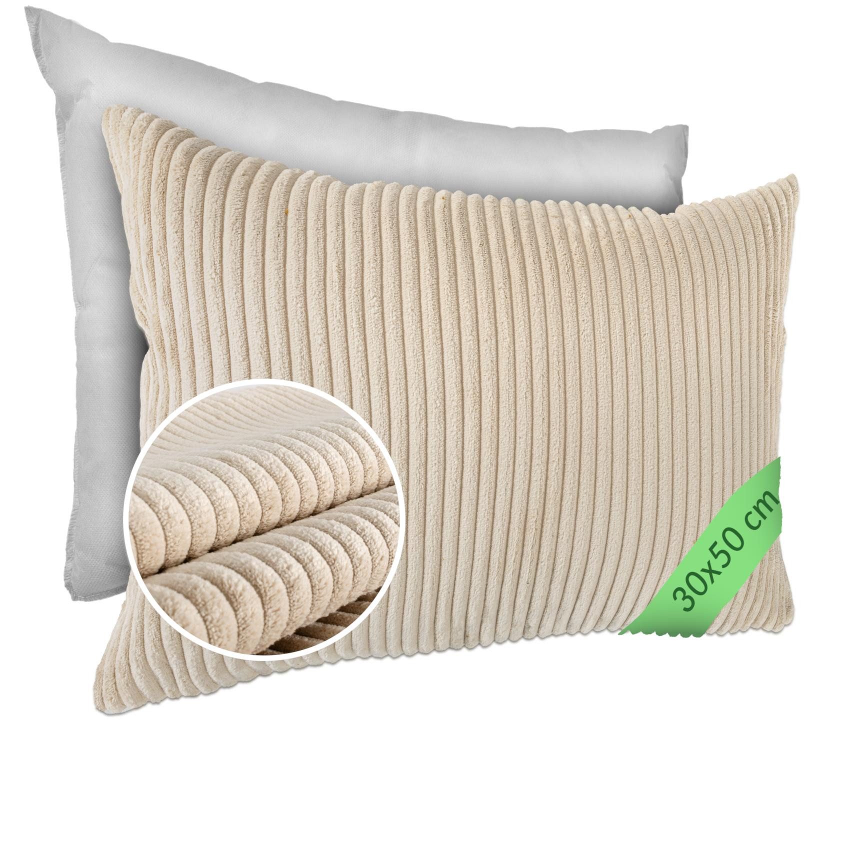 ANRO Dekokissen Kissenhülle MIT oder OHNE Füllung Kissenbezug Zierkissen, Kissenhülle in 30x50cm mit Füllung Creme