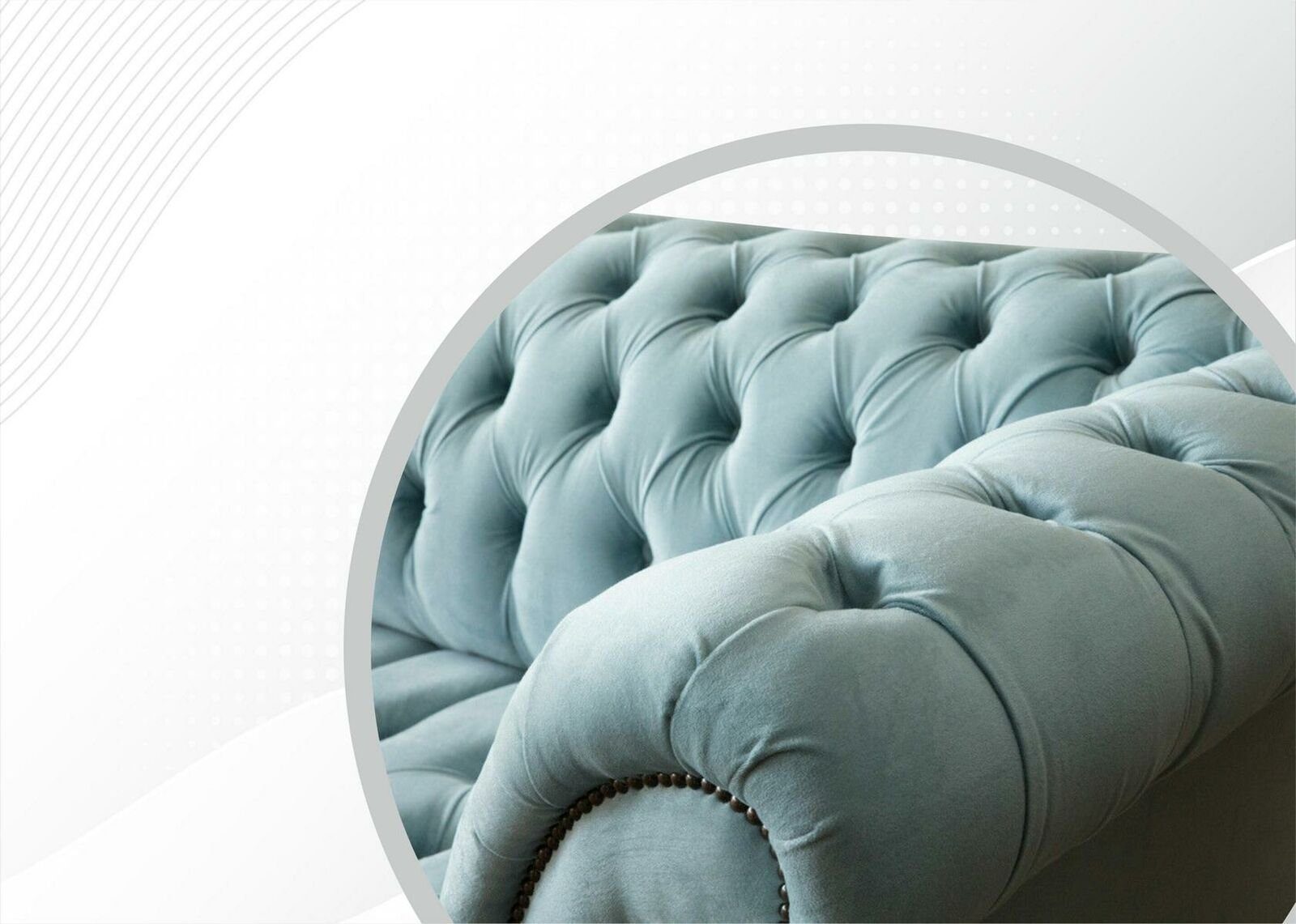 Hell Europe Sofa Blaue in Couch Stoff Modern, Samt JVmoebel Made Sofa Chesterfield Bezug