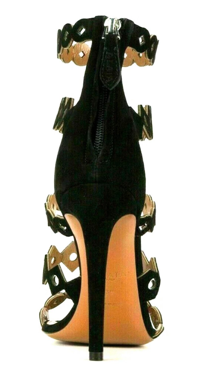 ALAÏA PARIS Circles & Diamonds Samt Laser Cut Metal Sandalen Schuhe 38 High-Heel-Pumps Karton in Lederoptik mit Metallecken und Lederriemenverschluss