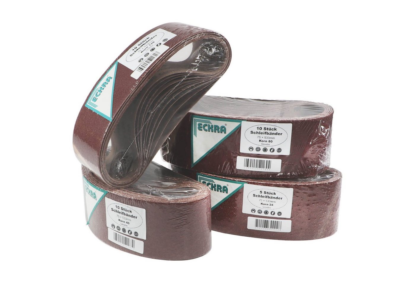 Thumbnail - Eckra Schleifscheibe 35 Schleifbänder 75x533mm Sortiment Korn 24 40 80 120, für Bandschleifer