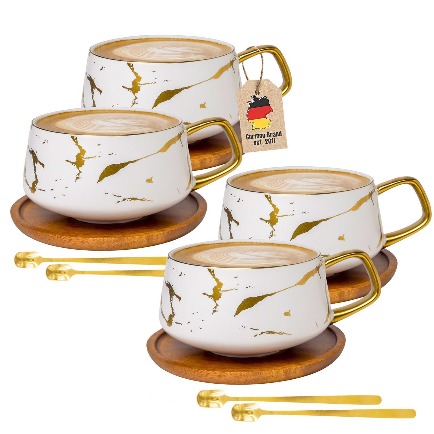 Intirilife Tasse, Keramik, 4x Kaffeetasse Teetasse Keramik 200ml Чашки Set Untersetzer Becher