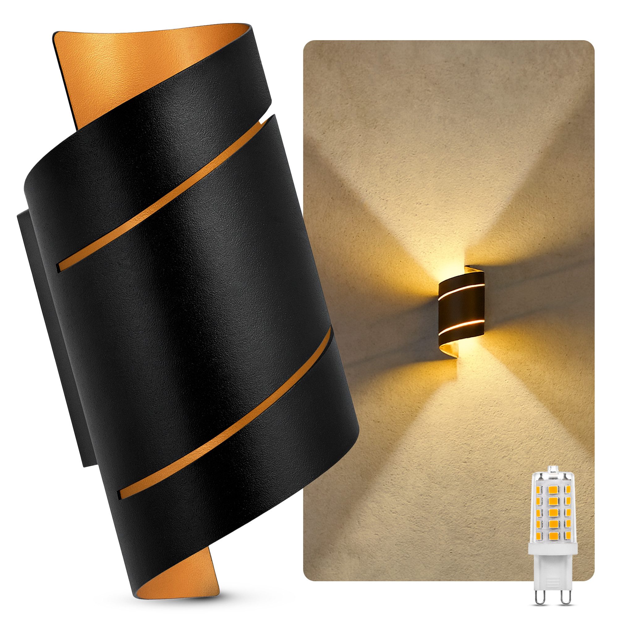 SSC-LUXon LED Wandleuchte Wandleuchte VYRA schwarz Up Down mit LED G9 3W warmweiß Wandstrahler, Warmweiß