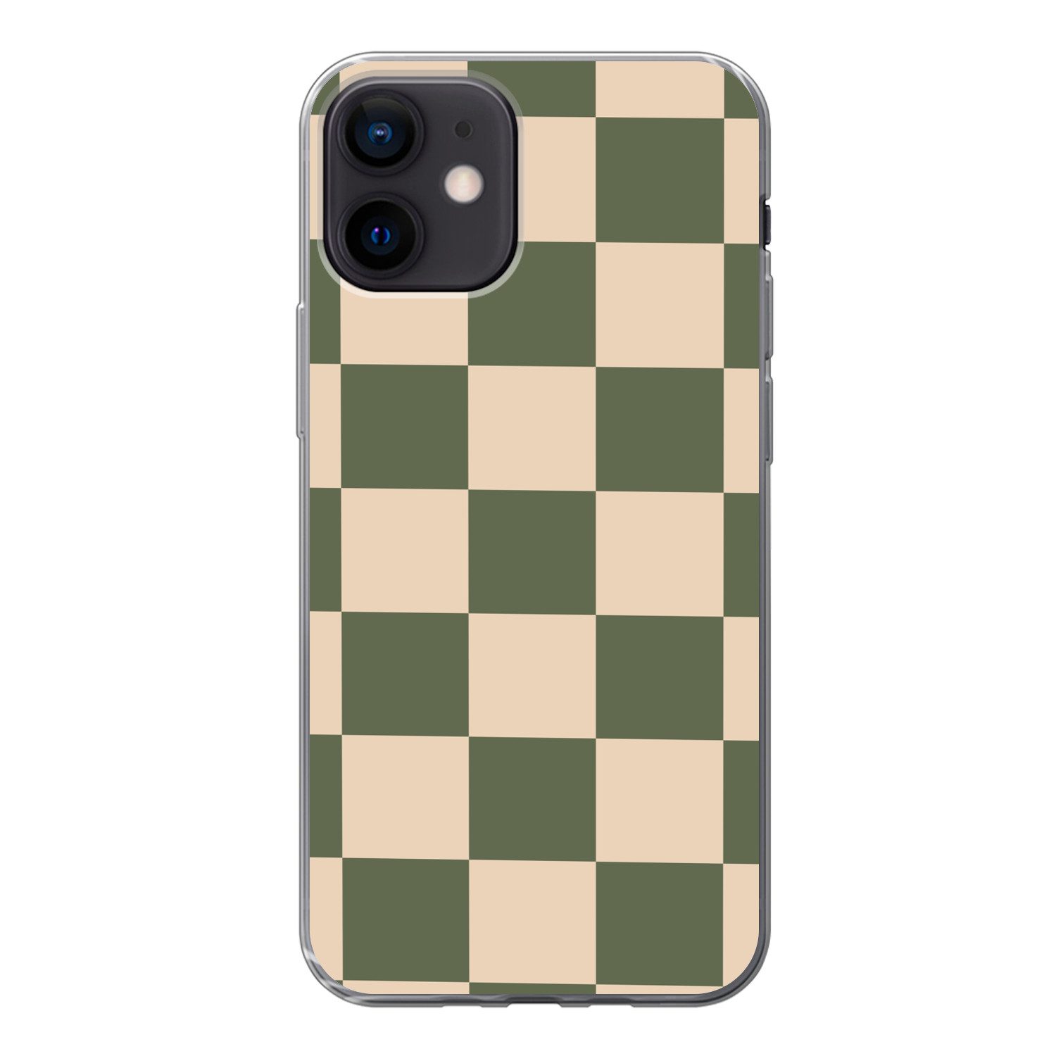 MuchoWow Handyhülle für Apple iPhone 12 Schachbrettmuster - Grün - Beige - Blöcke, Smartphone-Bumper, Print, Handy Schutzhülle Dünn
