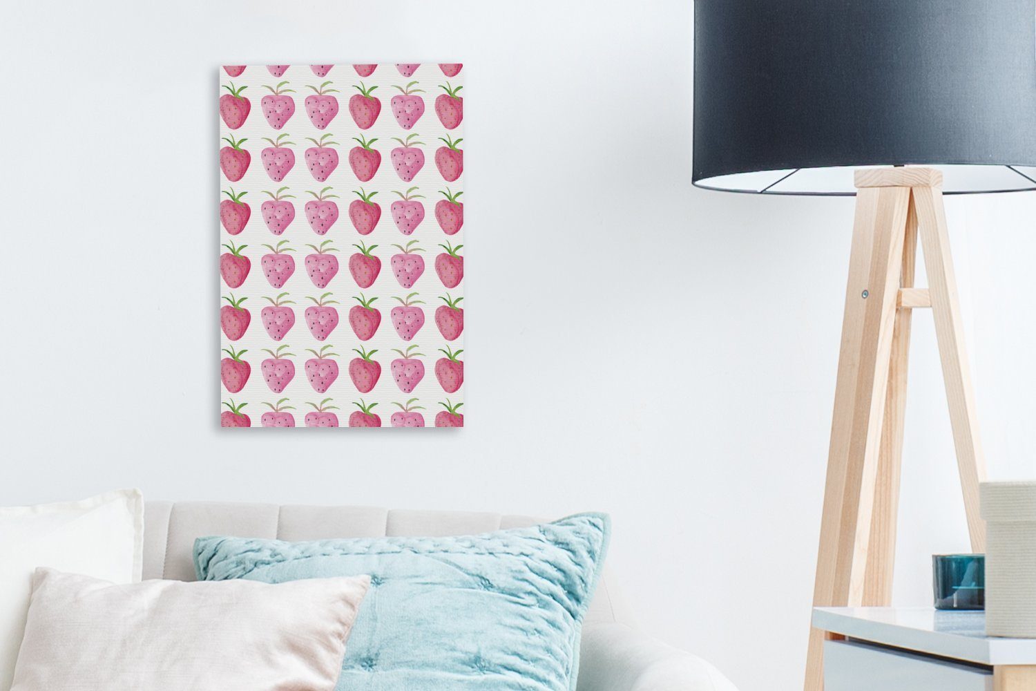 OneMillionCanvasses® Leinwandbild Erdbeeren - Zackenaufhänger, St), - fertig (1 Leinwandbild 20x30 Aquarell cm Weiß, inkl. bespannt Gemälde