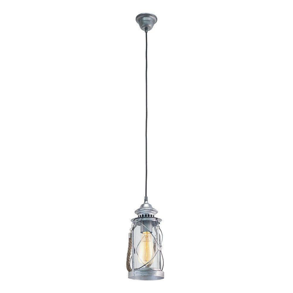 EGLO Deckenleuchten 49214 Pendelleuchte "BRADFORD" Stahl silber-antik, Glas 14x110cm E27