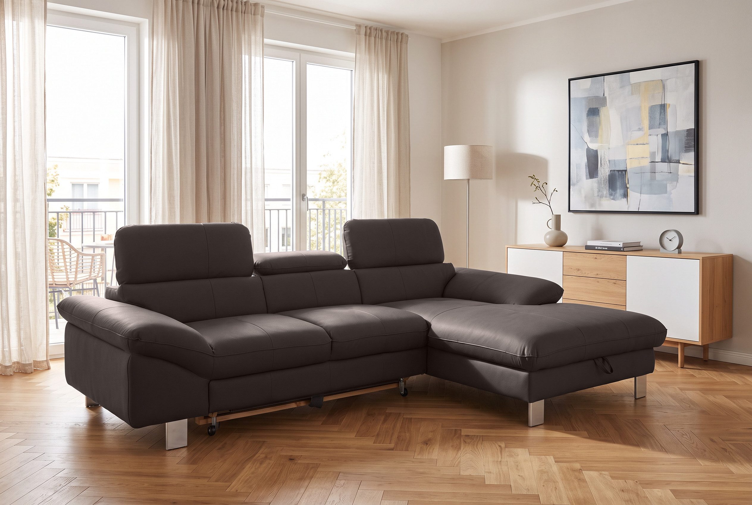 COTTA Ecksofa Driver L-Form, B:268 cm, moderne Couch mit Wellenunterfederung, Kopfteilverstellung, optional Schlaffunktion & Bettkasten