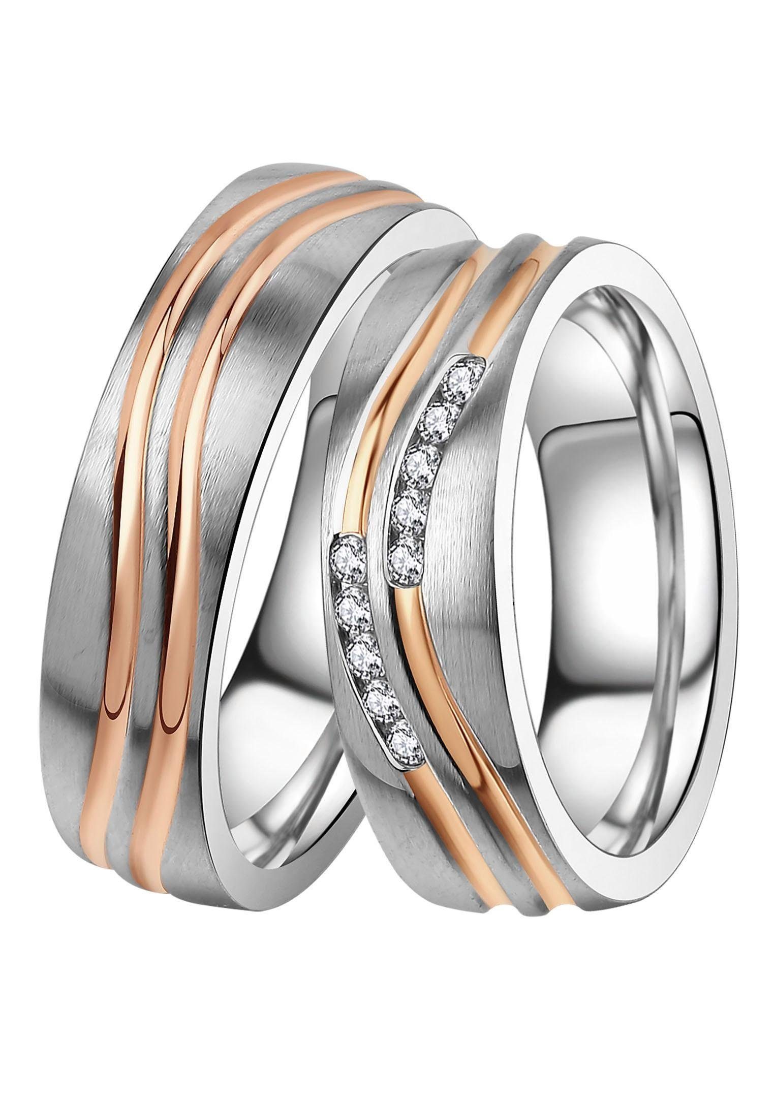 DOOSTI Trauring Schmuck Geschenk Edelstahl Trauring Ehering Partnerring LIEBE, Made in Germany, wahlweise mit oder ohne Zirkonia