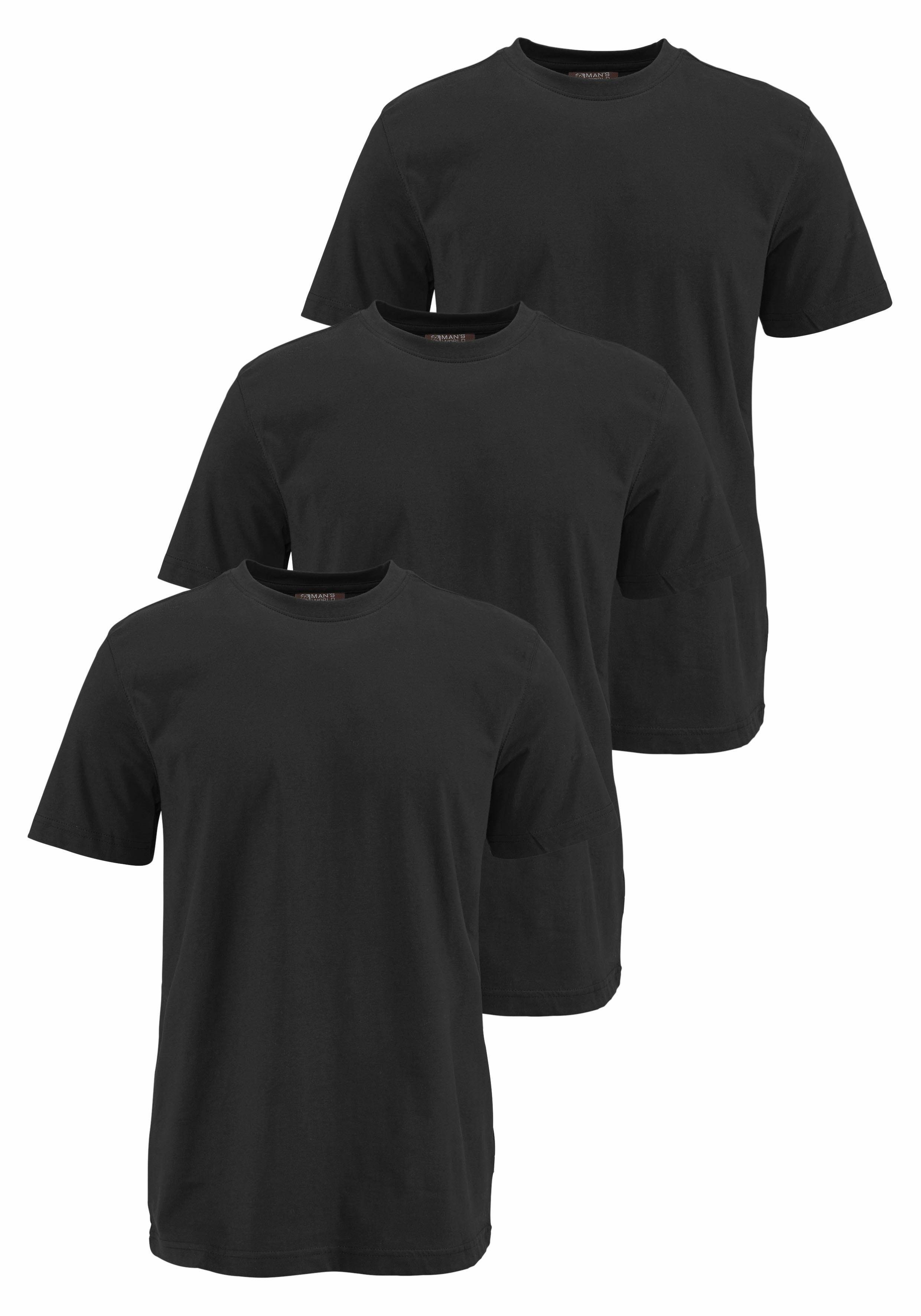 Man's World T-Shirt (Packung, 3-tlg., 3er-Pack) perfekt als Unterzieh- T-shirt schwarz