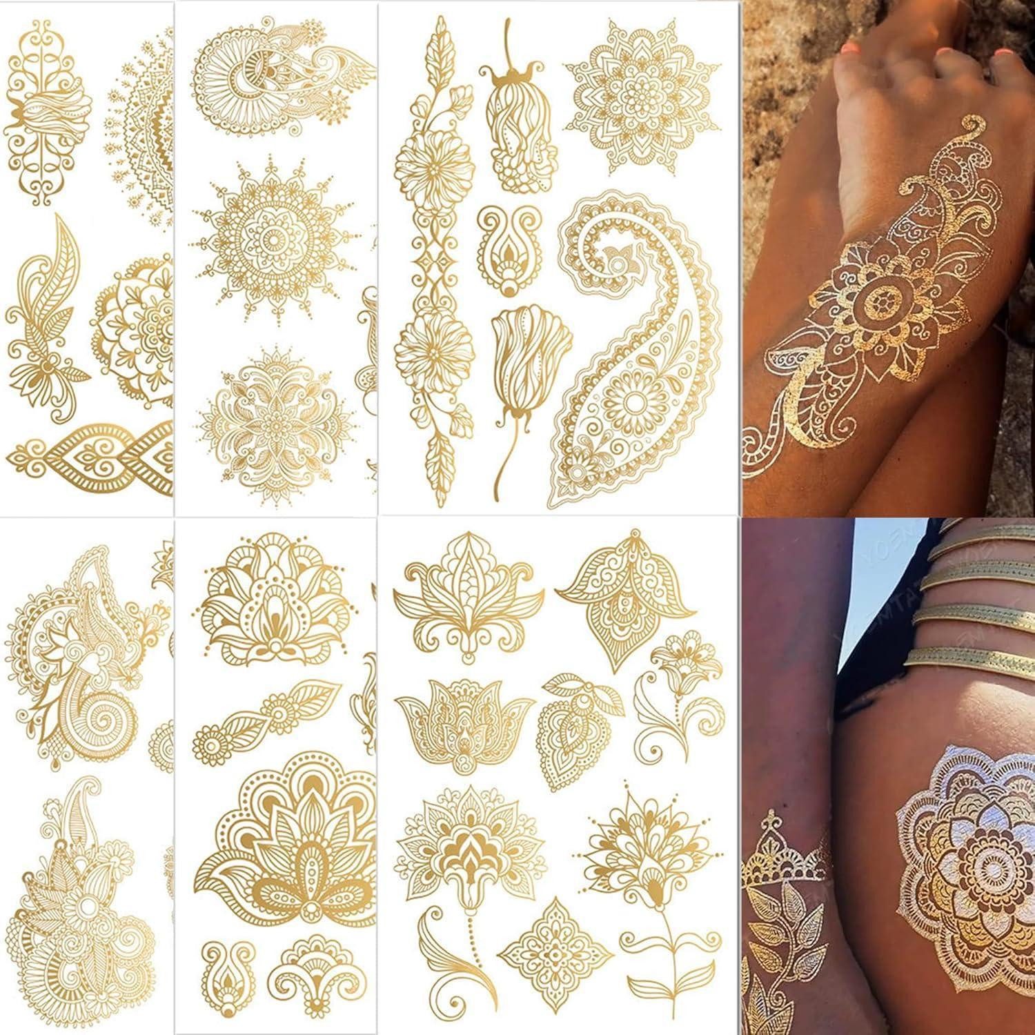 LuxusKollektion Schmuck-Tattoo Temporäre Tattoos Gold Metallic Blatt Festival Glitzer 6pcs Gold I