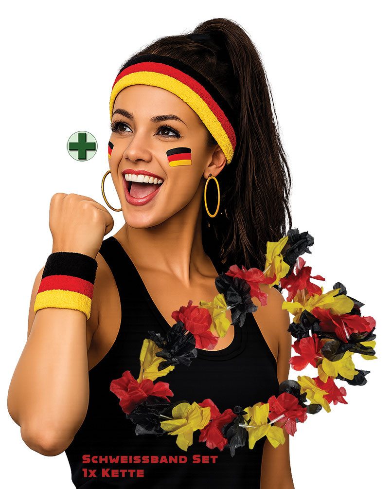 Karneval-Klamotten Kostüm Deutschland Schweißbänder mit Hawaiikette WM 2026, Fan Item Weltmeisterschaft Party Germany Supporter Nationalmannschaft