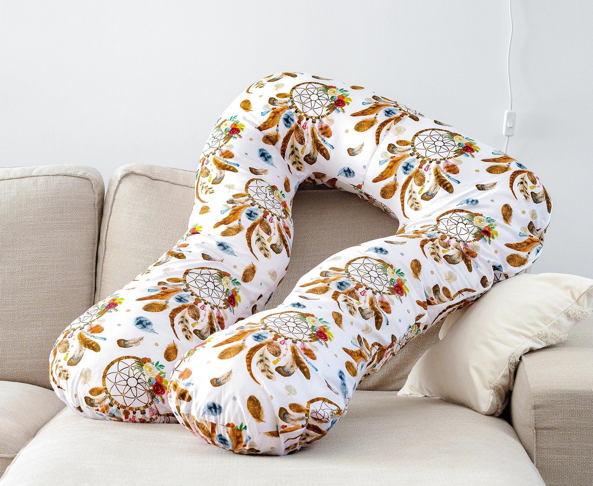 Loolay Stillkissen Schwangerschaftskissen Seitenschläferkissen Stillkissen TYP A U XXXL, 330 cm Lagerungskissen; BUNT MUSTERN - BOHO, ANKER, TRAUMFäNGER, LUX WEICH Relaxkissen + 100% Bio-Bauwolle Bezug, LOOLAY® - 100% Europäische Stoffe und Kleinserien-Nähen! TRAUMFÄNGER Boho