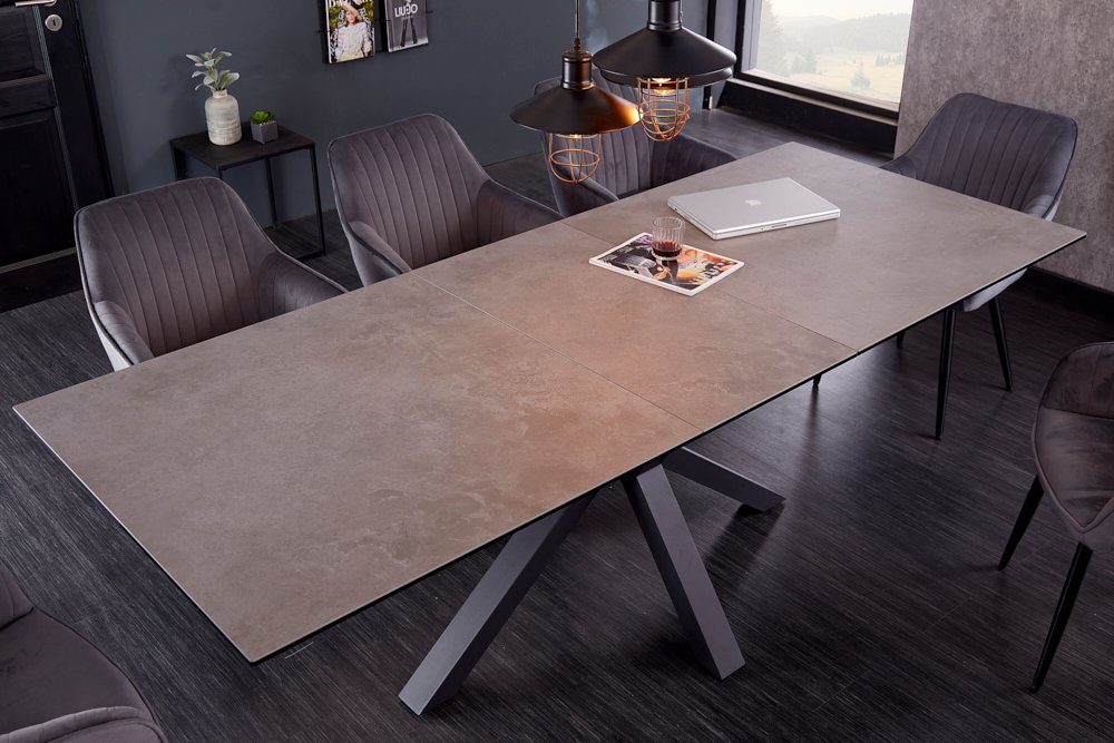 riess-ambiente Esstisch ETERNITY 180-225cm grau / schwarz (Einzelartikel, 1-St), Keramik · Metall · ausziehbar · Beton-Optik · Industrial Design grau | grau | Esstische