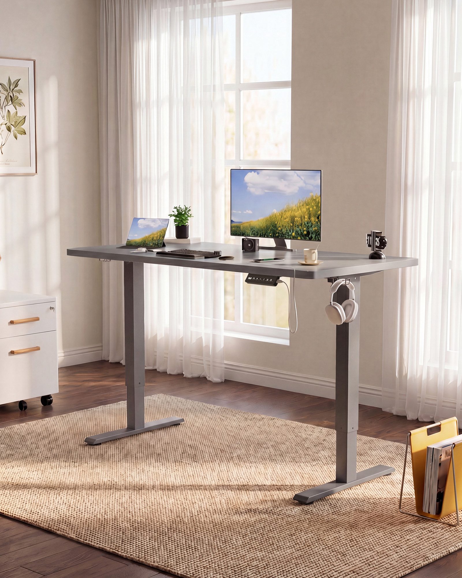 HOMALL Schreibtisch Schreibtisch Höhenverstellbarer mit Gedächtnis und Sitzerinnerung (2-lagige Hohenverstellung mit sitzender Erinnerungsfunktion und USB-Ladeanschluss)