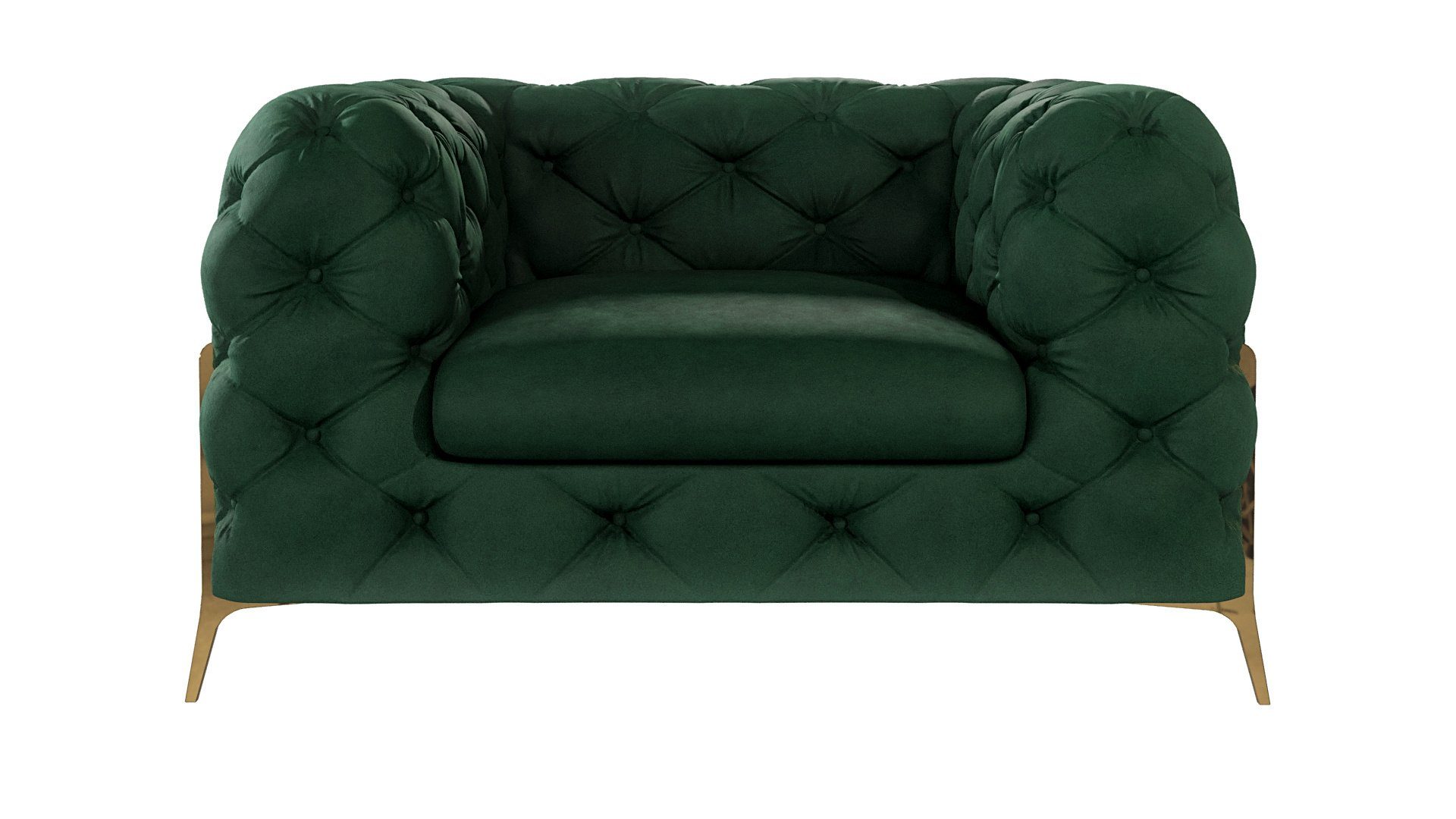 2-Sitzer-Sofa, mit S-Style Ashley Flasche Wellenfederung Füßen, Polstergarnitur Grün Metall Goldene Chesterfield Sessel), Möbel 1x 1x mit Polstergarnitur 3-Sitzer-Sofa, 3+2+1 (1x