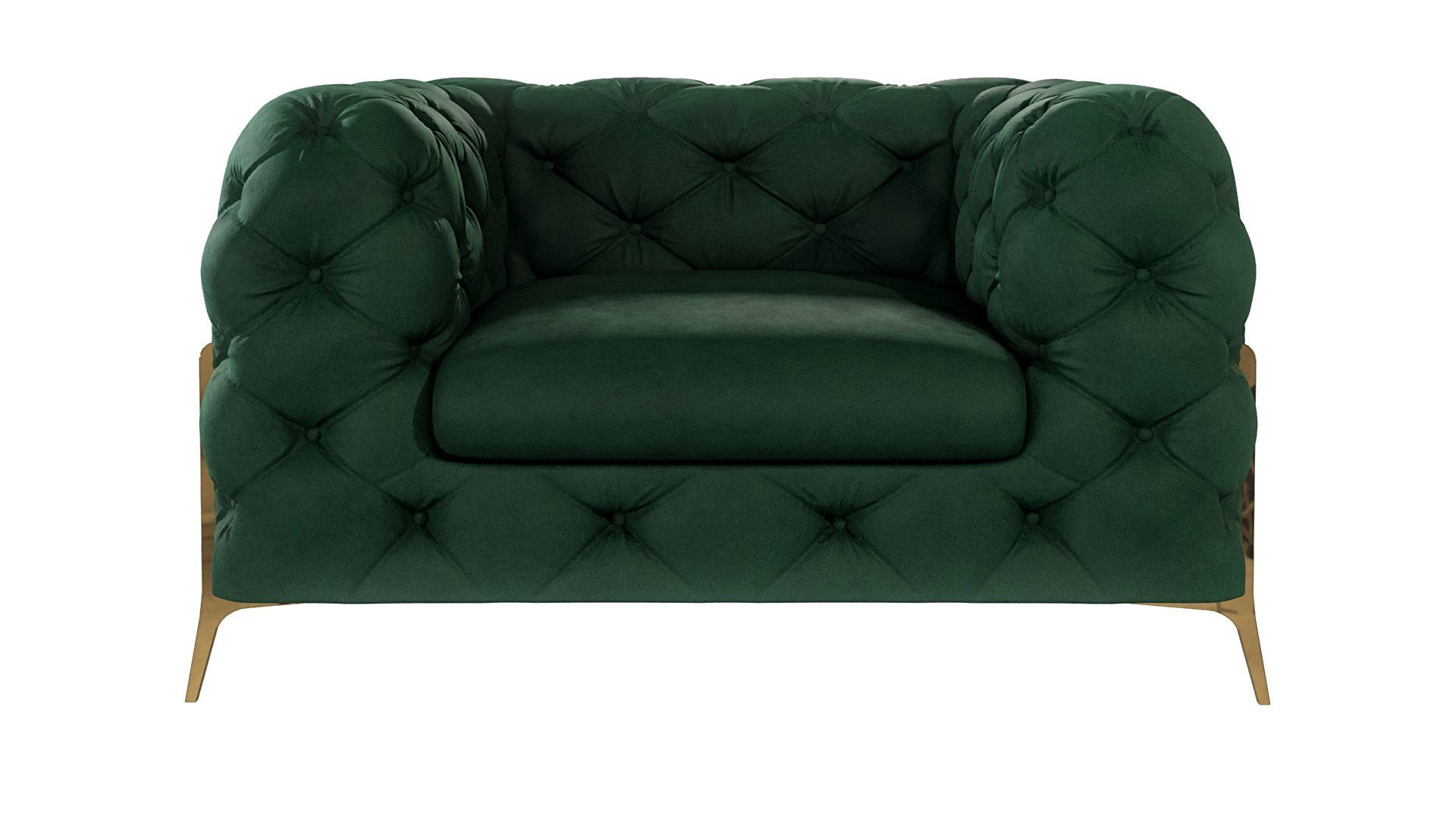 mit 2-Sitzer-Sofa, Polstergarnitur 3+2+1 Flasche mit 1x Grün Chesterfield Ashley Metall (1x S-Style Polstergarnitur 3-Sitzer-Sofa, 1x Sessel), Füßen, Möbel Wellenfederung Goldene