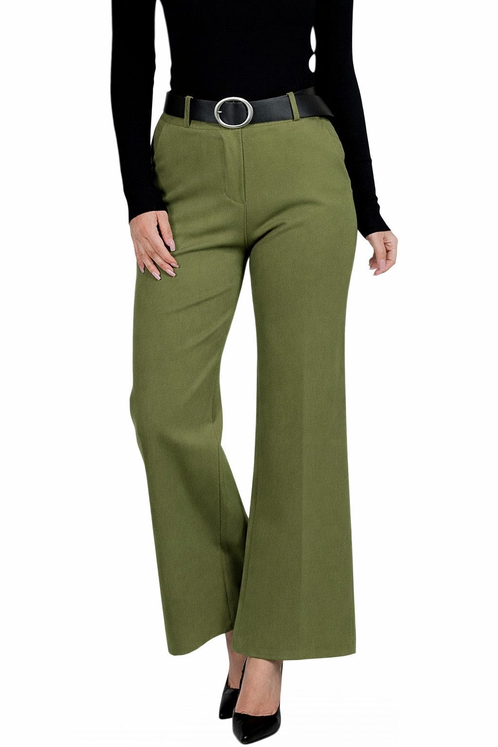Mississhop Stretch-Hose Elegante Damenhose mit Gürtel und geradem Bein M.431