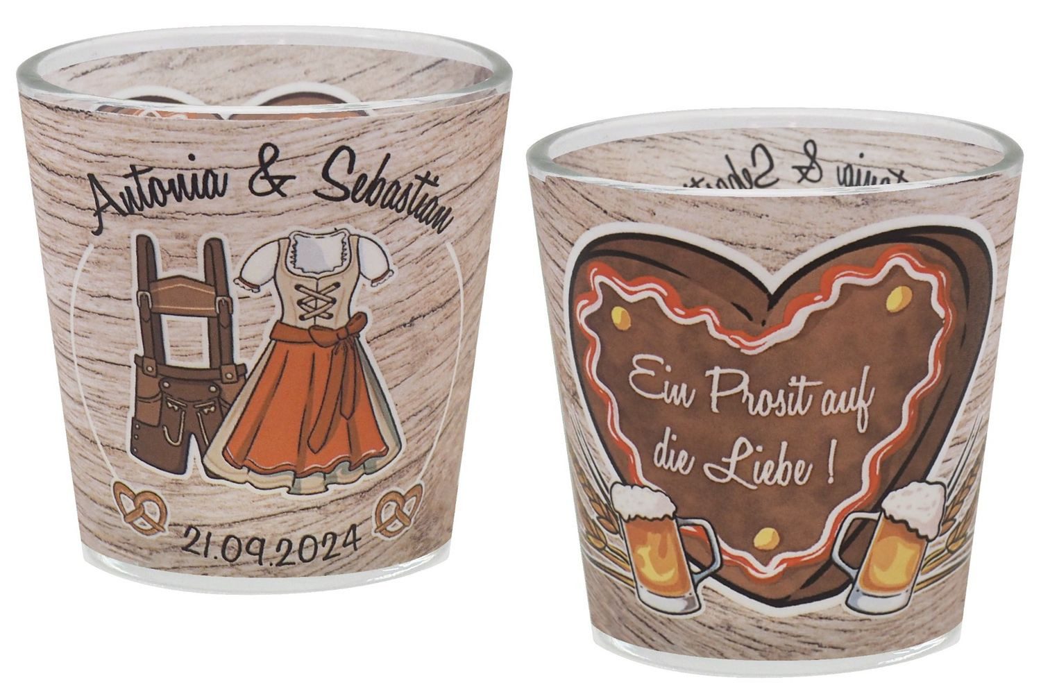 Teelichthalter Windlicht Banderole Oktoberfest Rot Braun Hochzeit Votivglas MIT NAME
