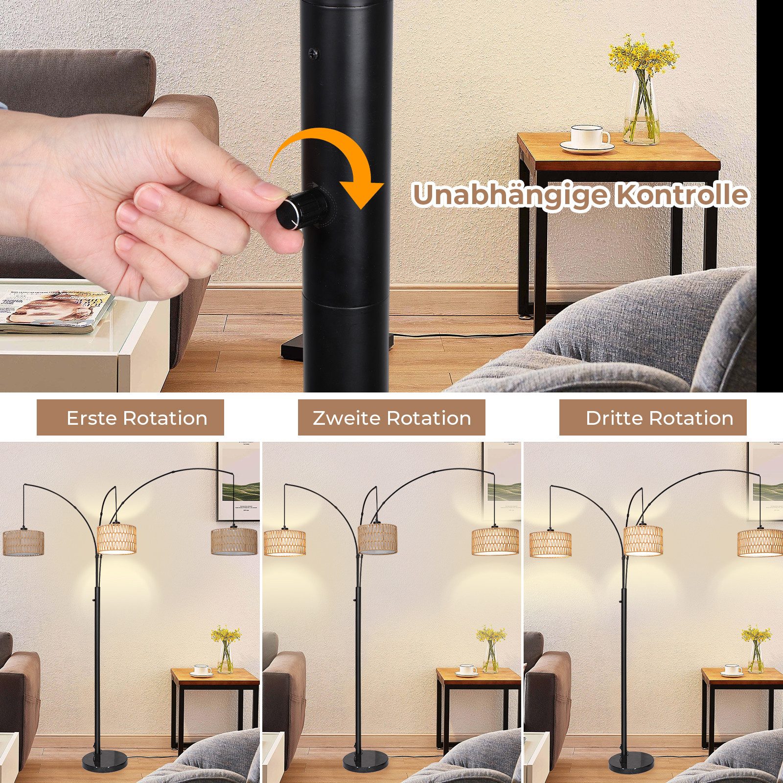 Sunicol LED Stehlampe Doppelter Lampenschirm Stehlampe günstig online kaufen