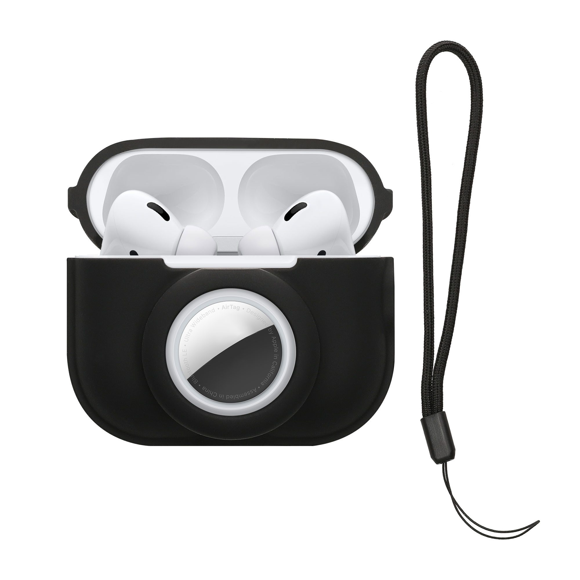 kwmobile Etui 2-in1 Hülle für Apple Airpods Pro 2 und AirTag, Weiches Silikon Cover - Schutzhülle mit Karabiner - Kopfhörer Case