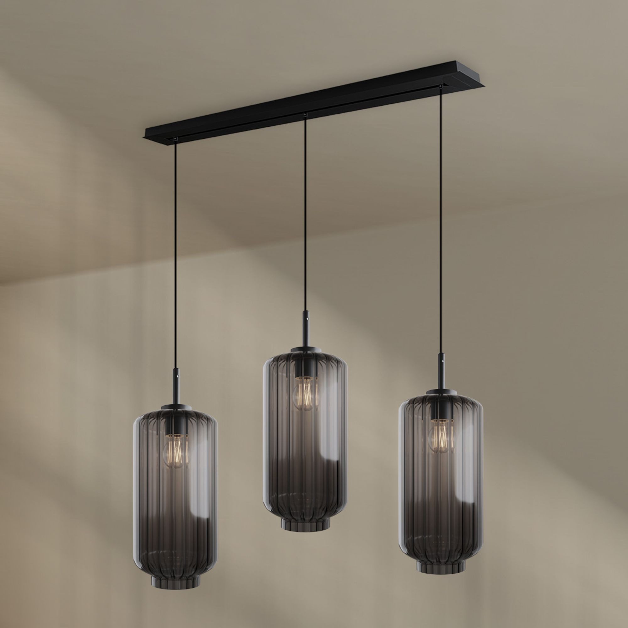 Pendelleuchte Velo Esstisch-Pendelleuchte 3-flg 120cm Ø 18cm Rauch