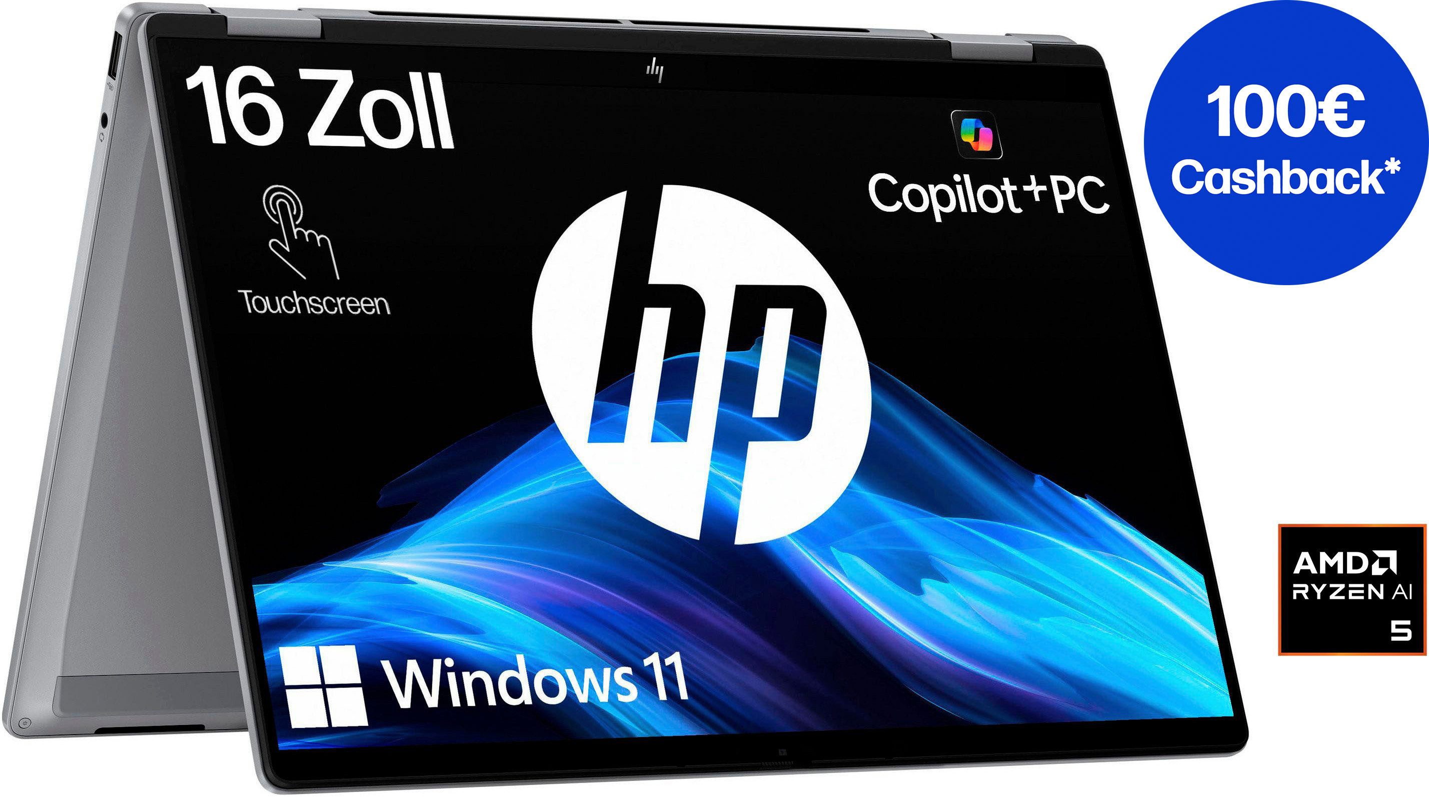 HP OmniBook X Flip 16-ar0252ng Convertible Notebook (40,64 cm/16 Zoll, AMD Ryzen™ AI 5 340, Radeon, 1000 GB SSD)