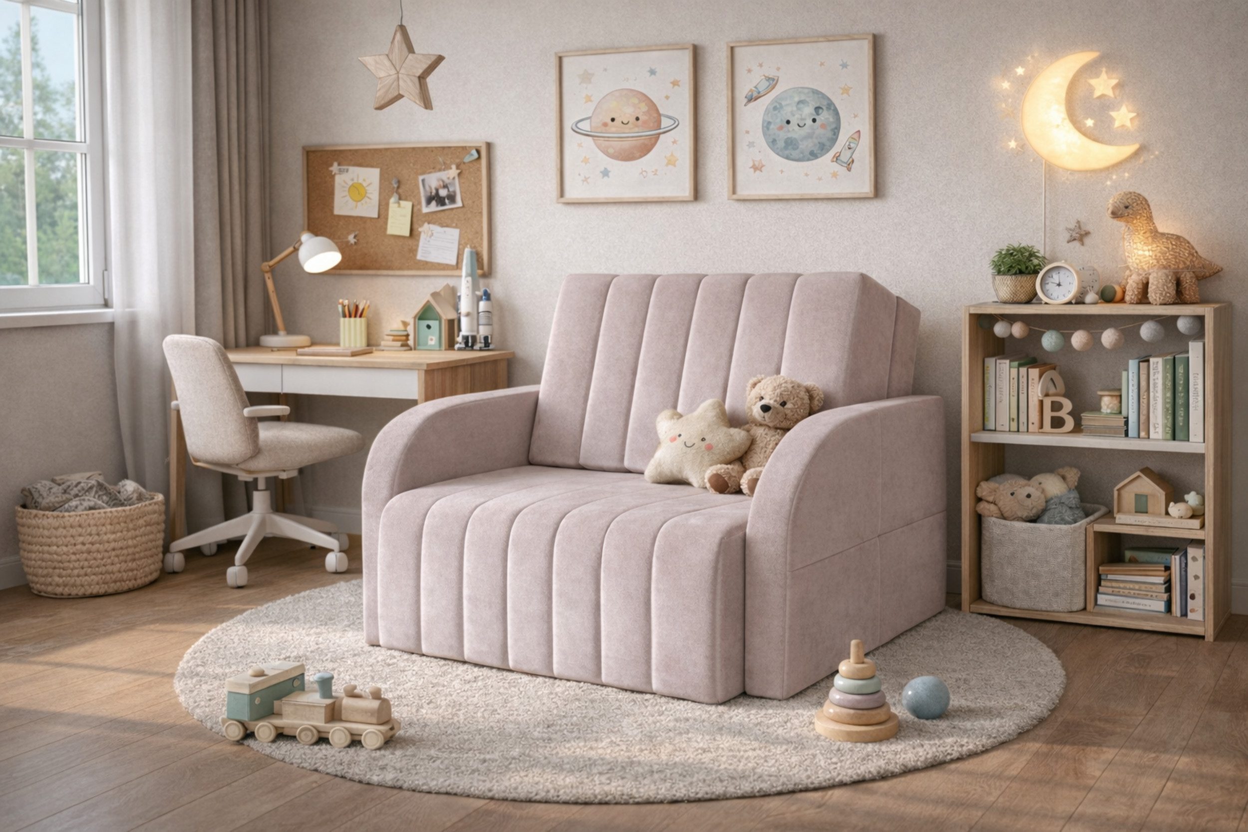 MOEBLO Kindersofa aus Samtstoff MONTANA 80, mit Bettfunktion Schlafsofa mit Bettkasten Sessel mit Schlaffunktion Schlafsessel Sofa Sessel Jugendsofa Schlafsofa 1-Sitzer Gästebett, mit Relaxfunktion