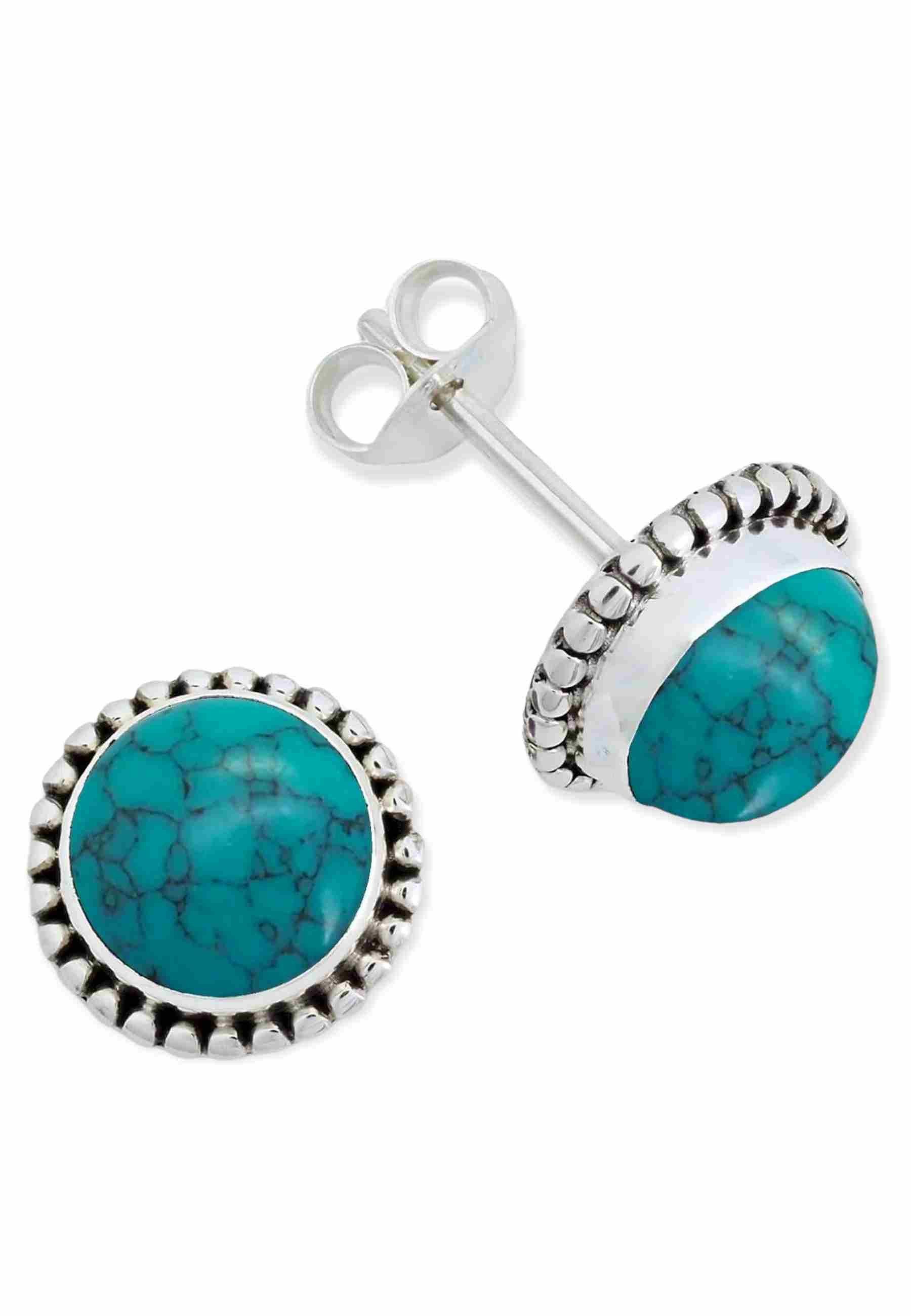 mantraroma Paar Ohrstecker PUNTI rund groß aus 925 Silber mit Türkis (Paar, günstig online kaufen