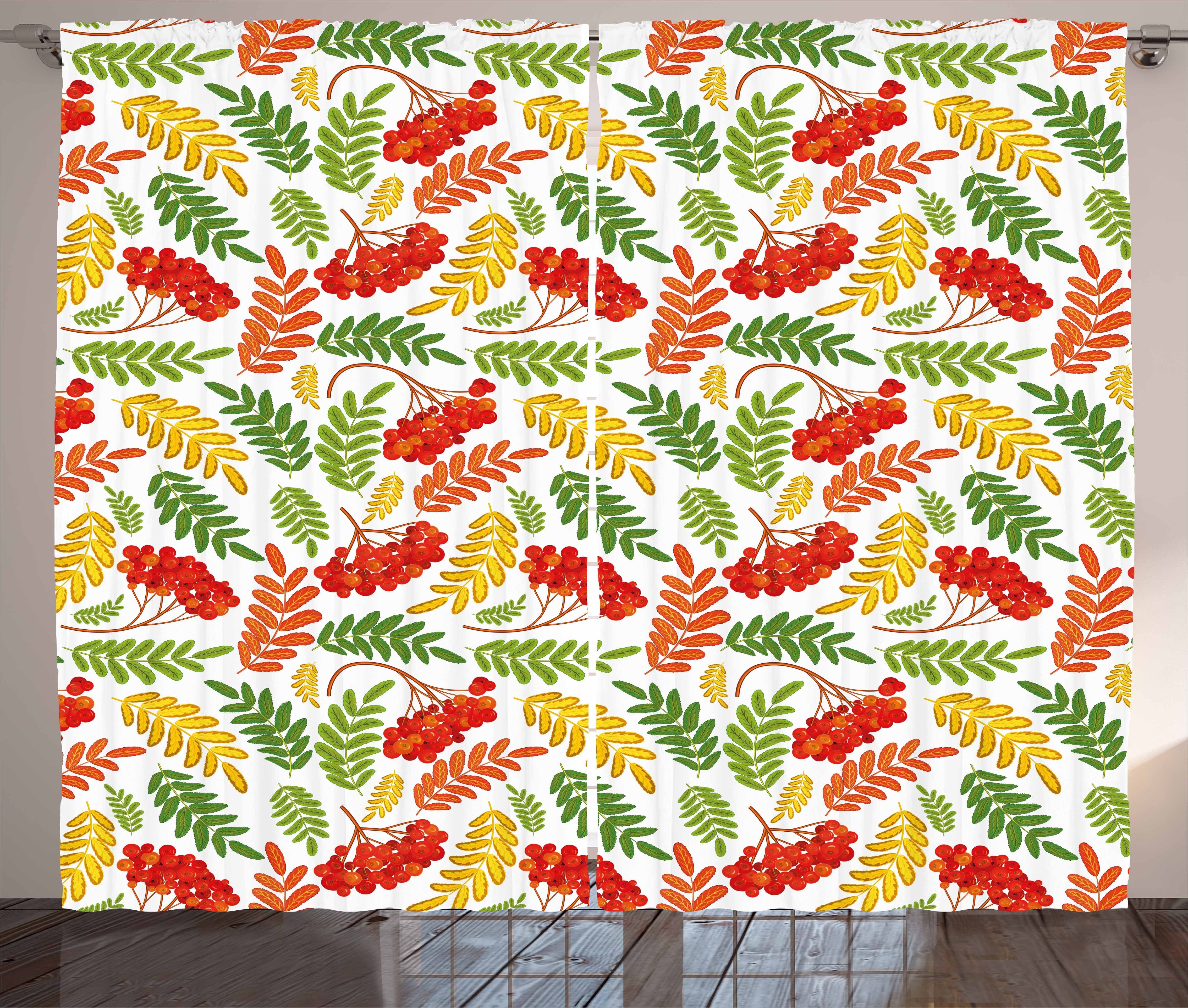 Gardine Schlafzimmer Kräuselband Vorhang mit Schlaufen und Haken, Abakuhaus, Eberesche Herbstliche Flora-Muster