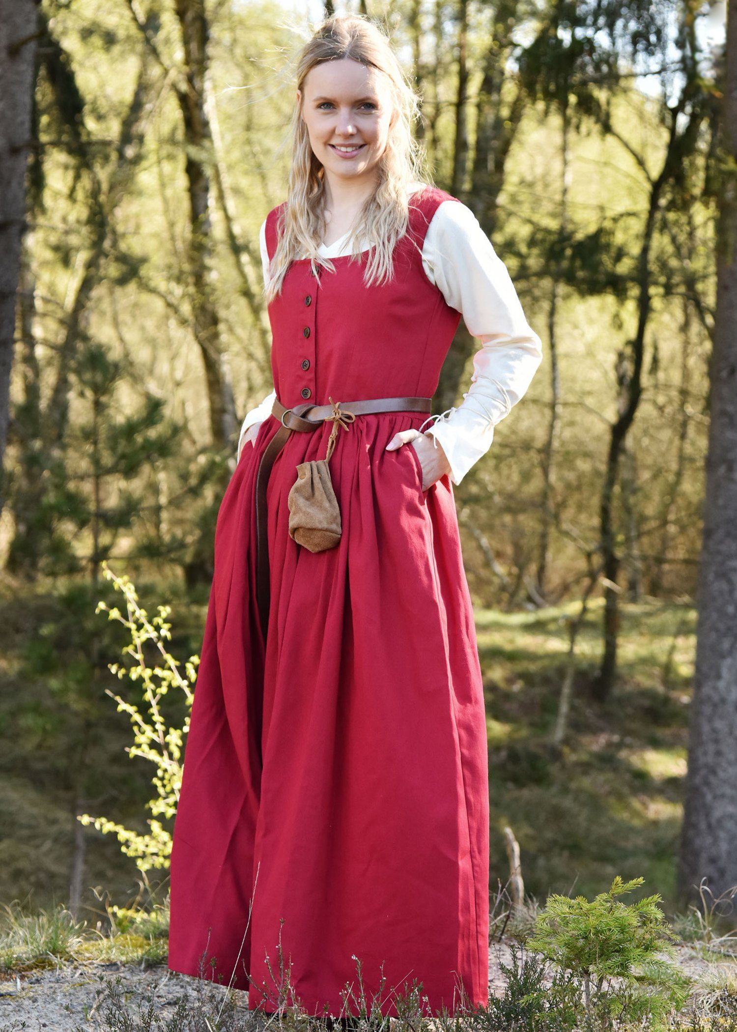 Battle Merchant Burgfräulein-Kostüm Mittelalterliches Trägerkleid / Überkleid rot "Lene", Gr. XL
