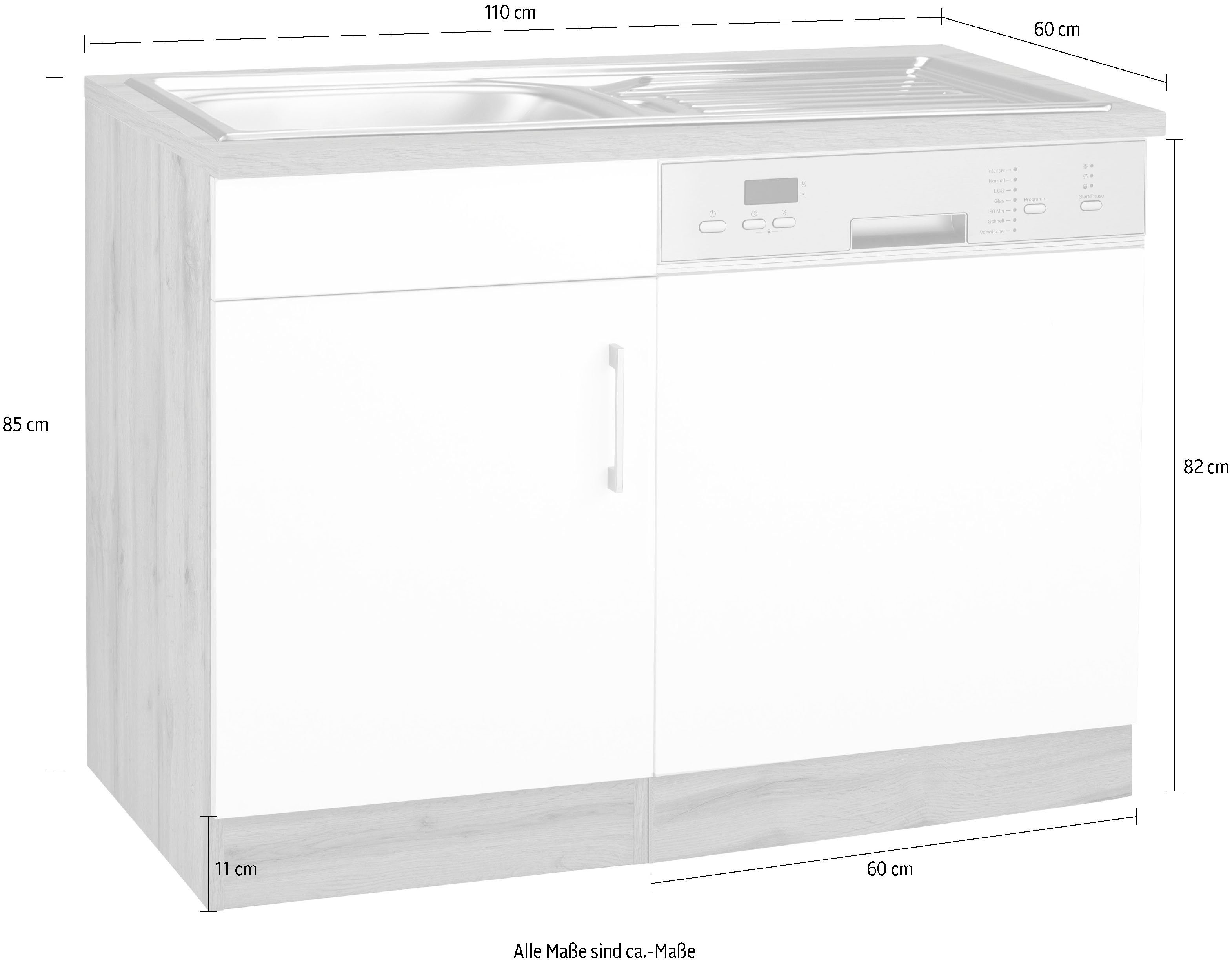 HELD MÖBEL Spülenschrank Colmar anthrazit Front Geschirrspüler teilintegrierten wotaneiche für Sockelblende und 110 | cm