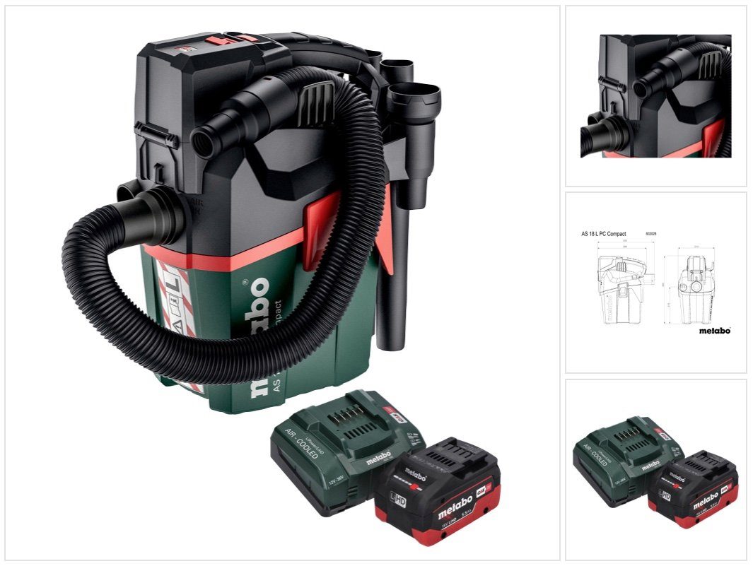 metabo Nass-Trocken-Akkusauger AS 18 L PC Compact Akku Присоска 18 V 6 l IPX4 Staubklasse L Nass und T