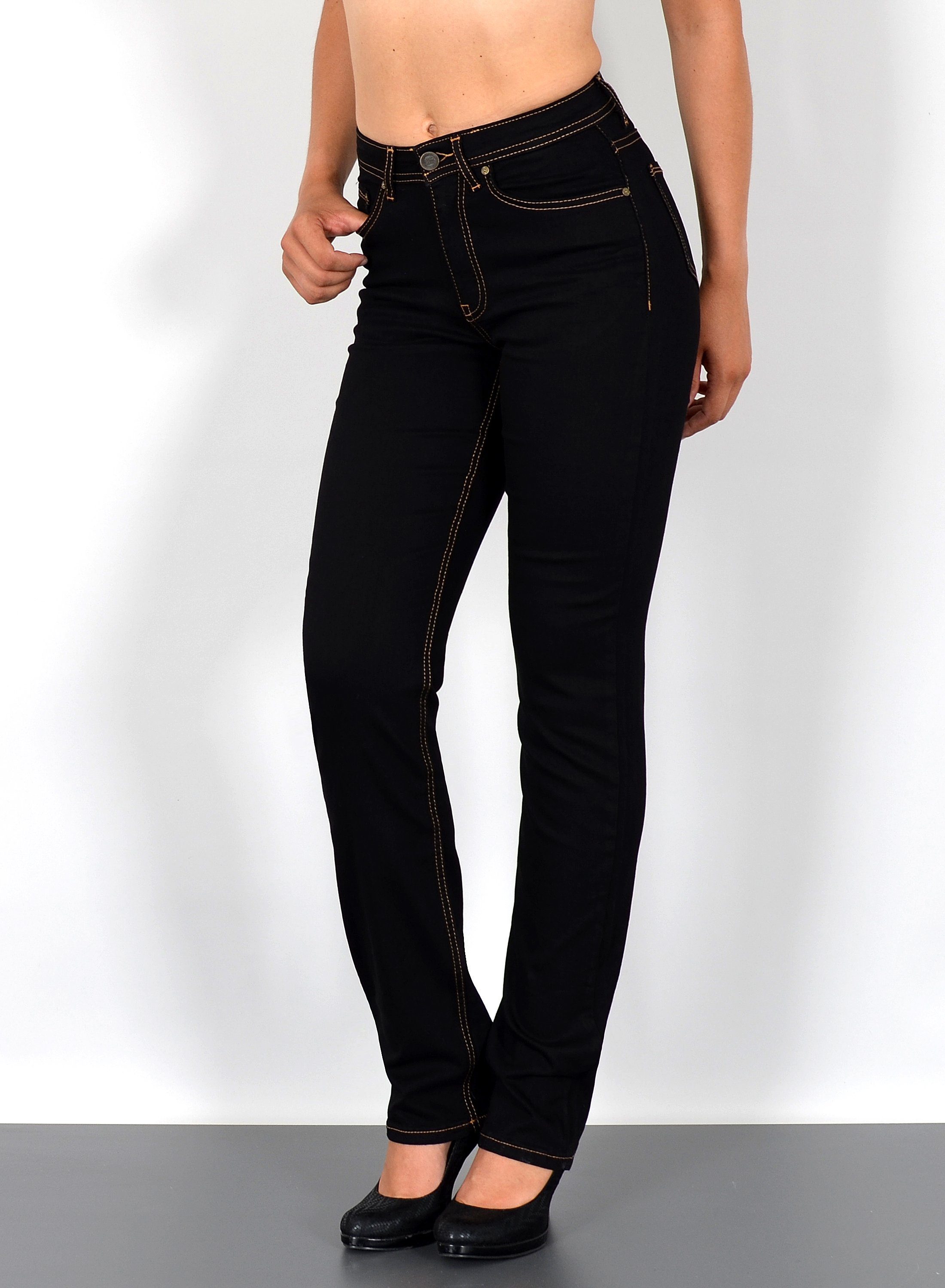 ESRA Straight-Jeans Stretch-Jeans Damen High Waist Jeans Straight Leg Hose günstig online kaufen