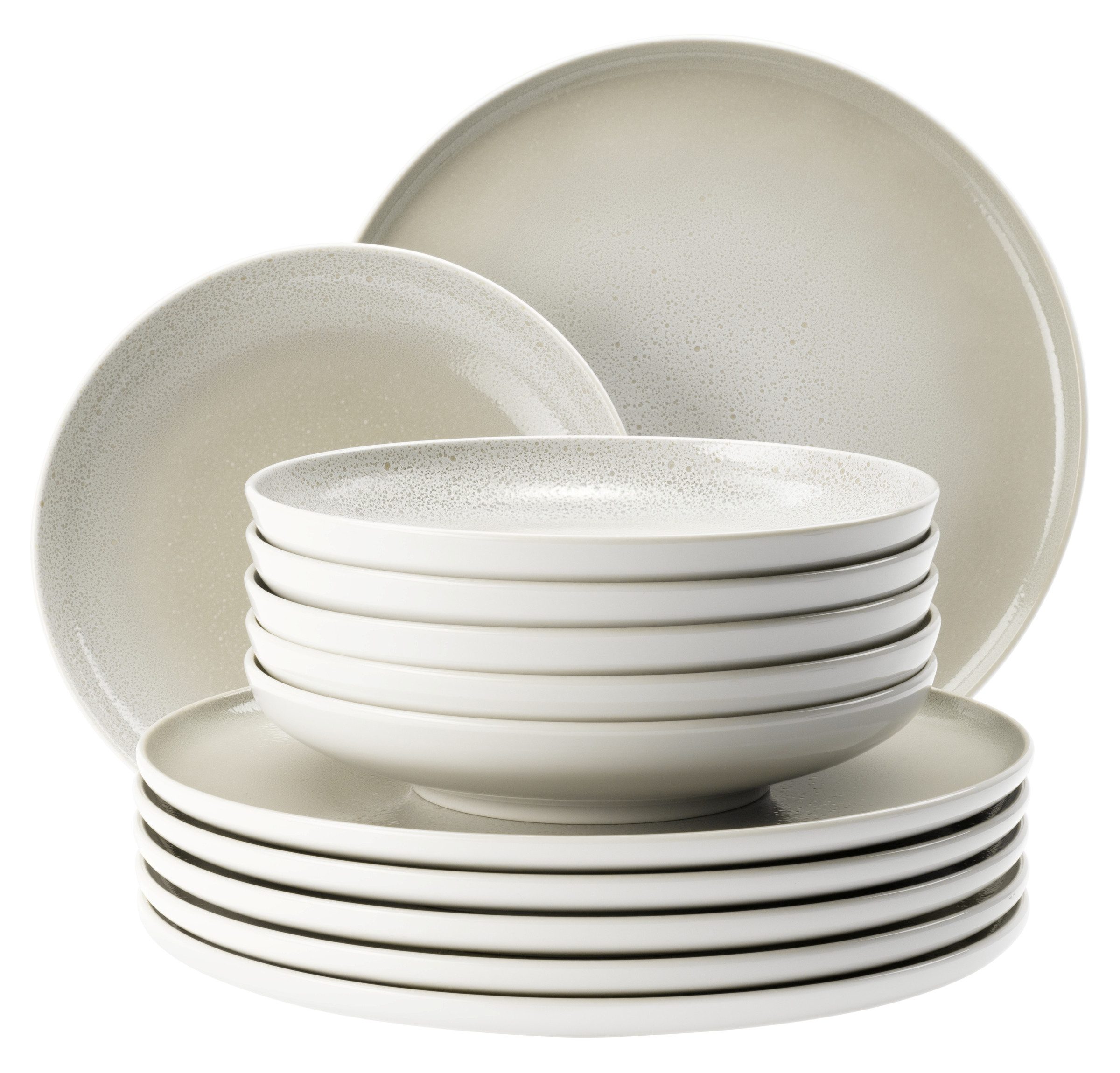 Seltmann Weiden Tafelservice Sento Home, Geschirr-Set, 12-teilig (12-tlg), 6 Personen, Porzellan, Teller-Set, harmonisch geschwungene Form