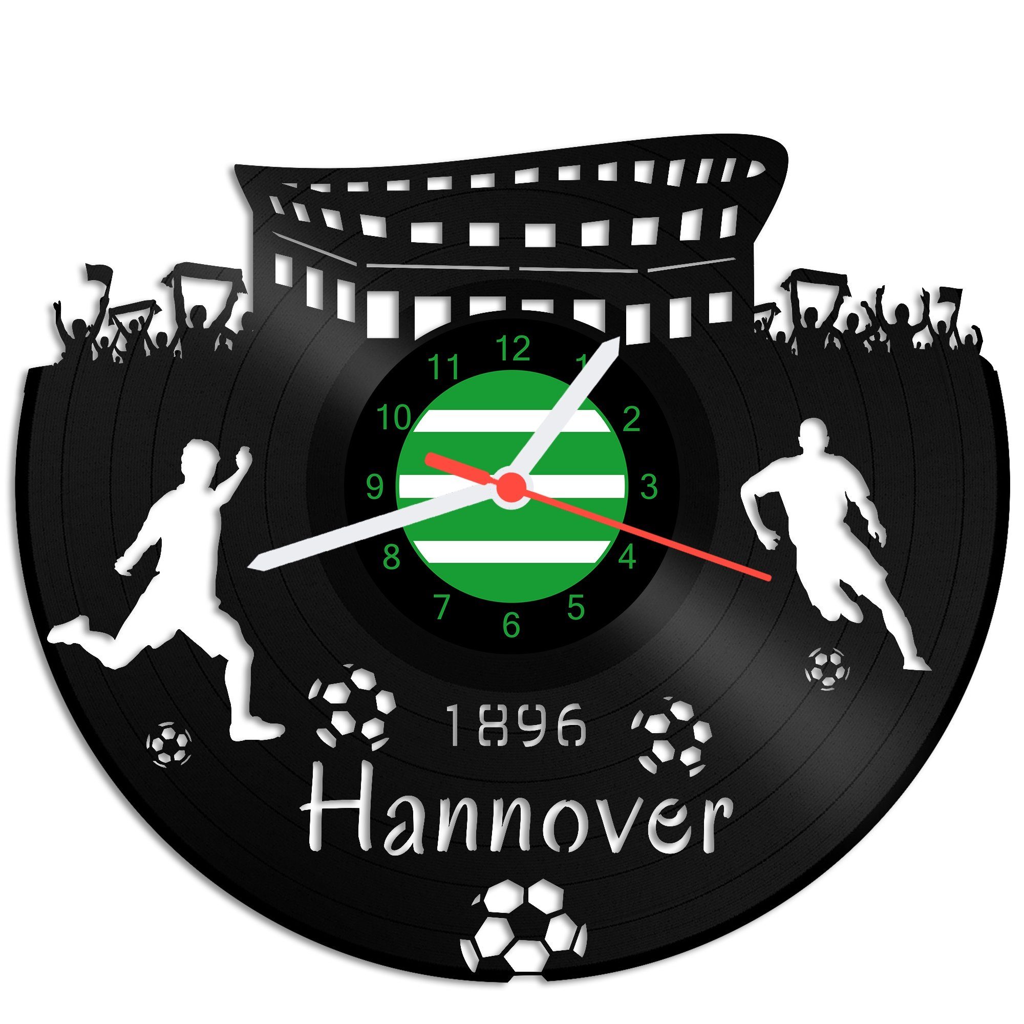 GRAVURZEILE Wanduhr Schallplattenuhr Hannover - 100% Vereinsliebe - Fußball -