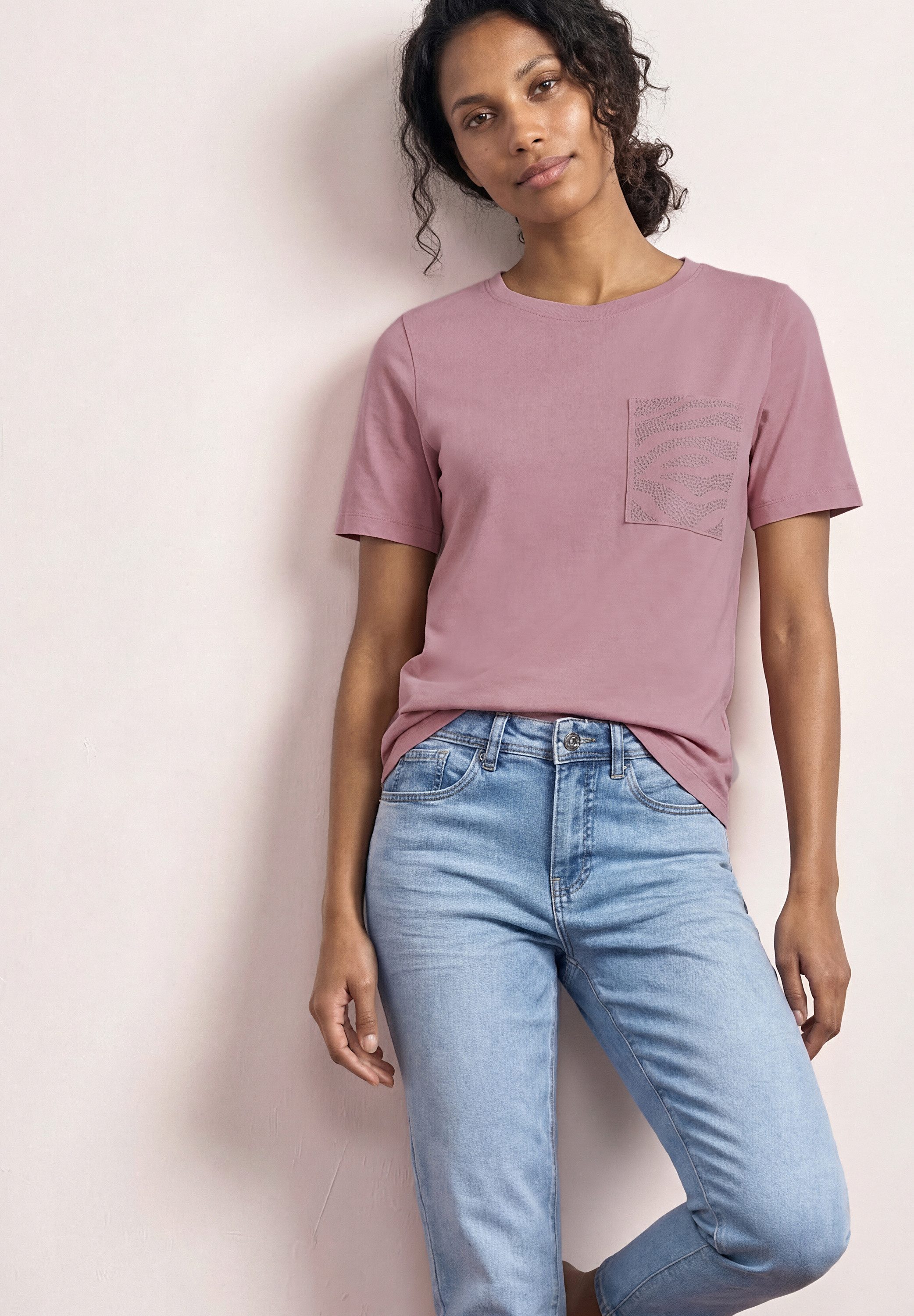 STREET ONE Kurzarmshirt Sommershirt mit Rundhals und Schmucksteinen günstig online kaufen