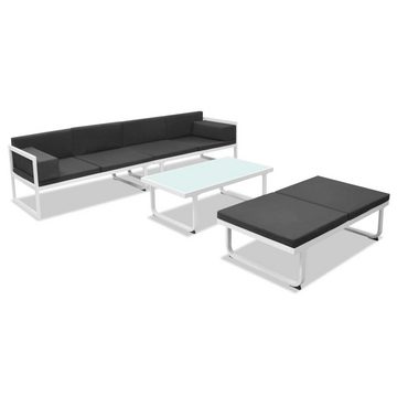 vidaXL Gartenlounge-Set 4-tlg. Garten-Lounge-Set mit Auflagen Aluminium Schwarz, (4-tlg)