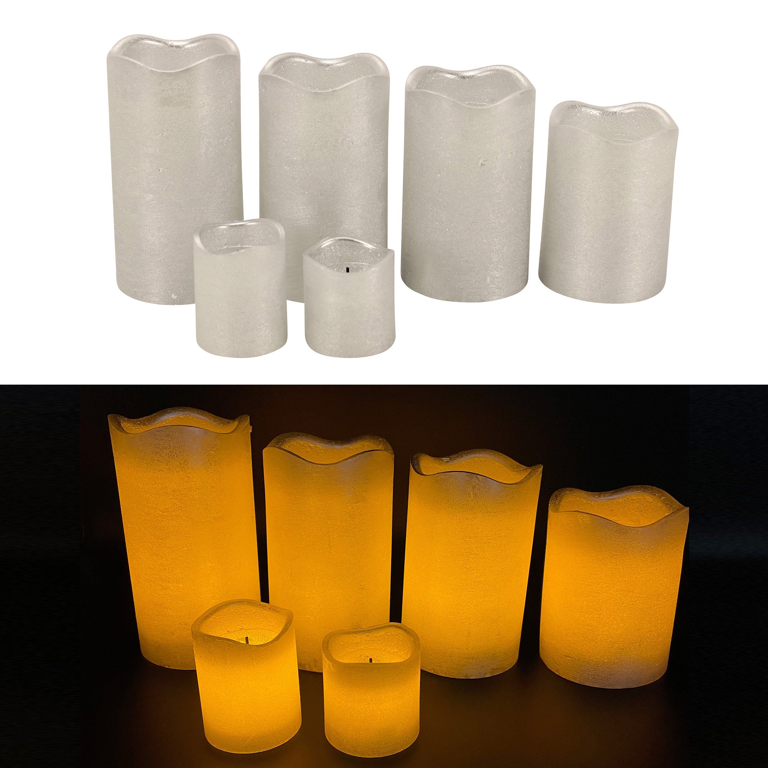 Online-Fuchs LED-Kerze 4 + 2er Set LED Kerzen aus Echtwachs mit Timer und Fernbedienung (Champagner, Weiß, Silber, Rot, Róse -, Metallic-Design), ohne Flamme, leuchten aus dem Inneren