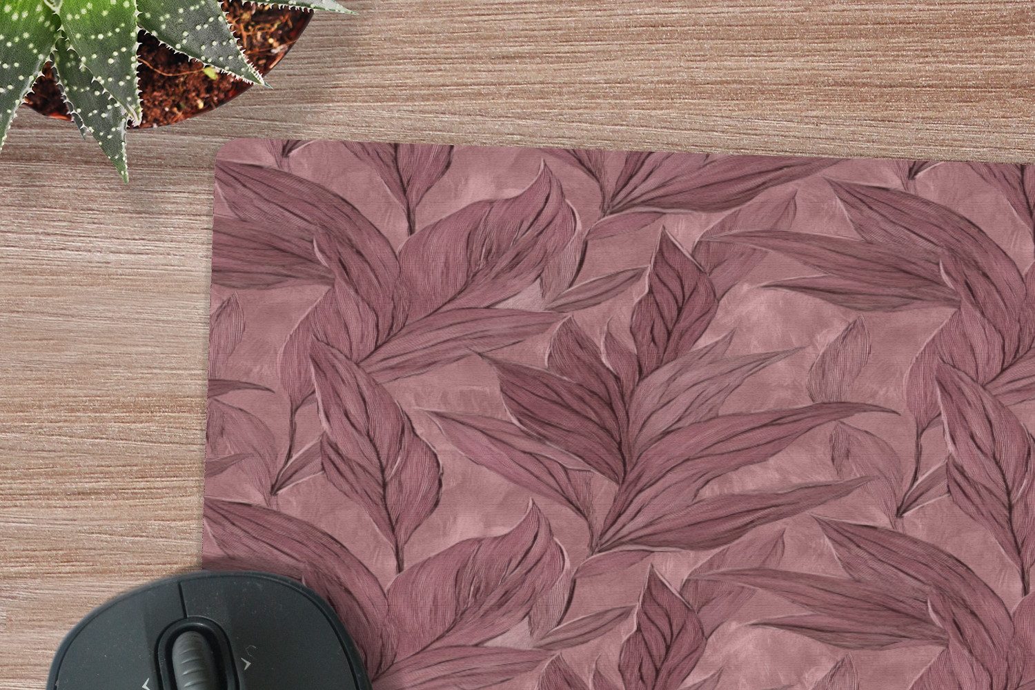 MuchoWow Mauspad Blätter - Muster - Lila (1-St), Maus Pad Klein, Gaming Zubehör, Büro Deko, 13x20 cm