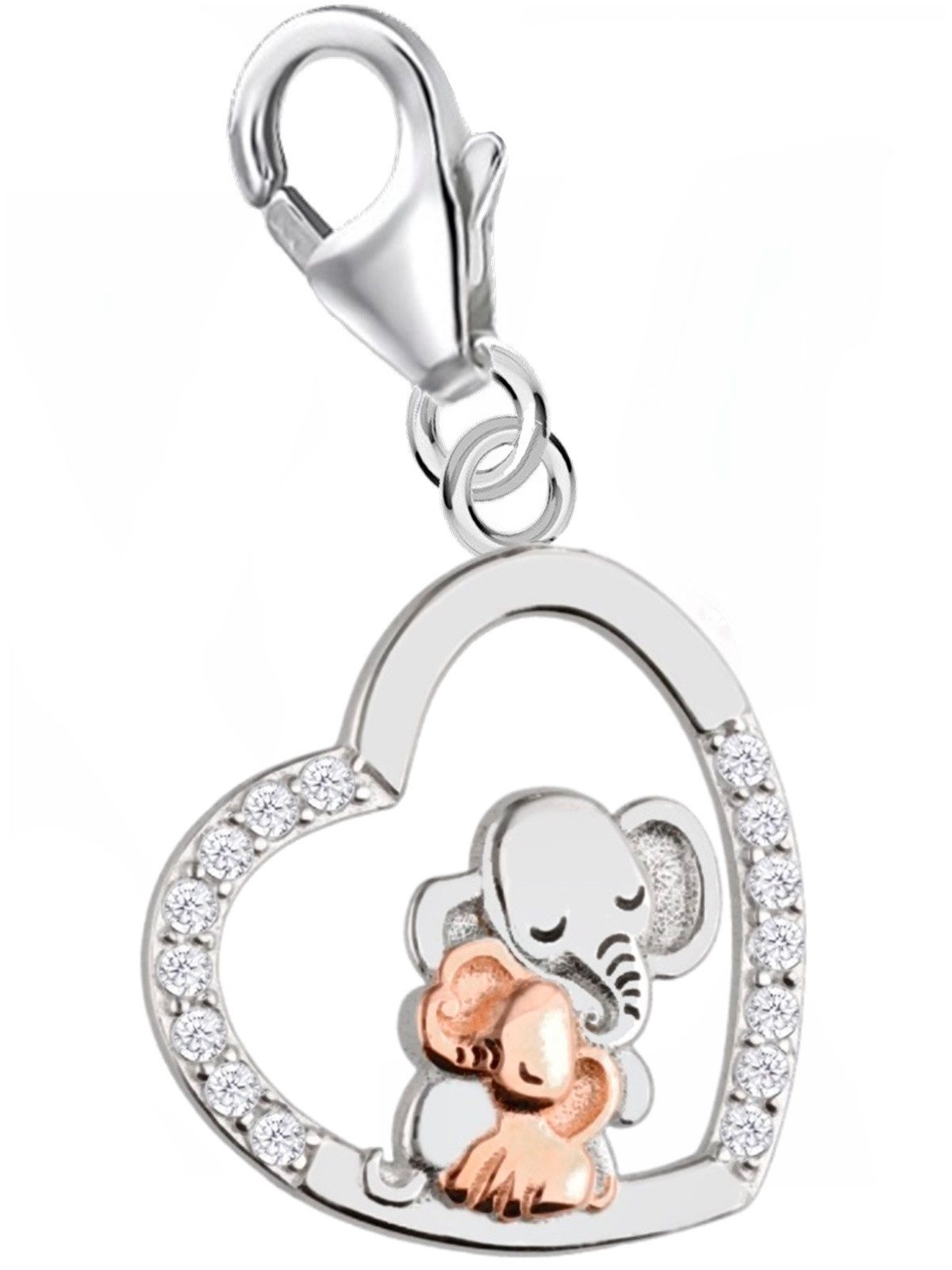 Charm Herz Zirkonia Herz Elefant Charm 925 Sterling-Silber Rosegold Anhänger