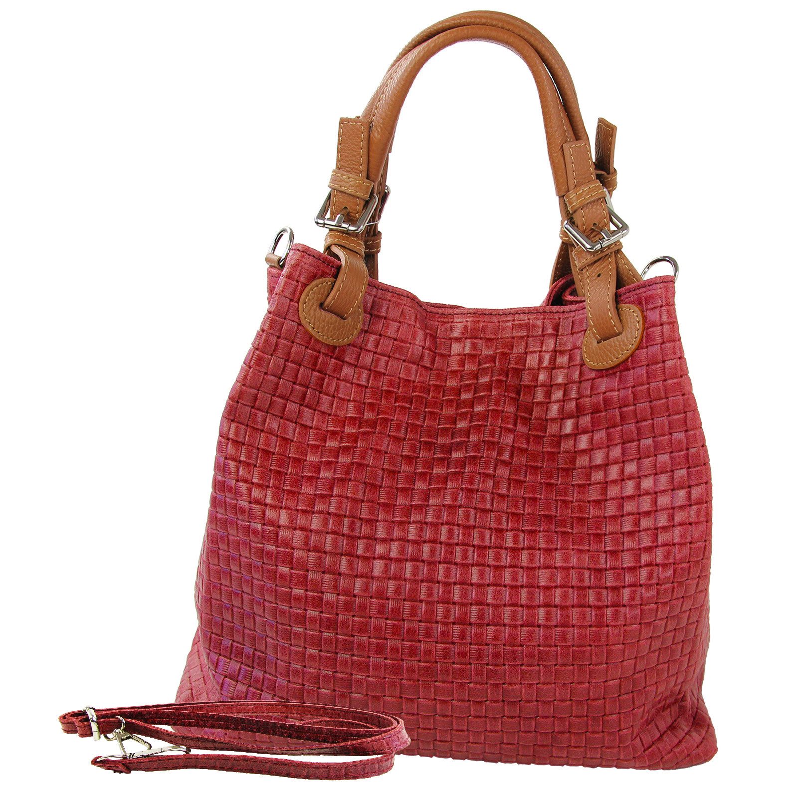 Toscanto Handtasche Toscanto Tasche dunkelrot, bordeaux (Handtasche), Damen Leder Handtasche, Umhängetasche, dunkelrot, bordeaux ca. 31cm