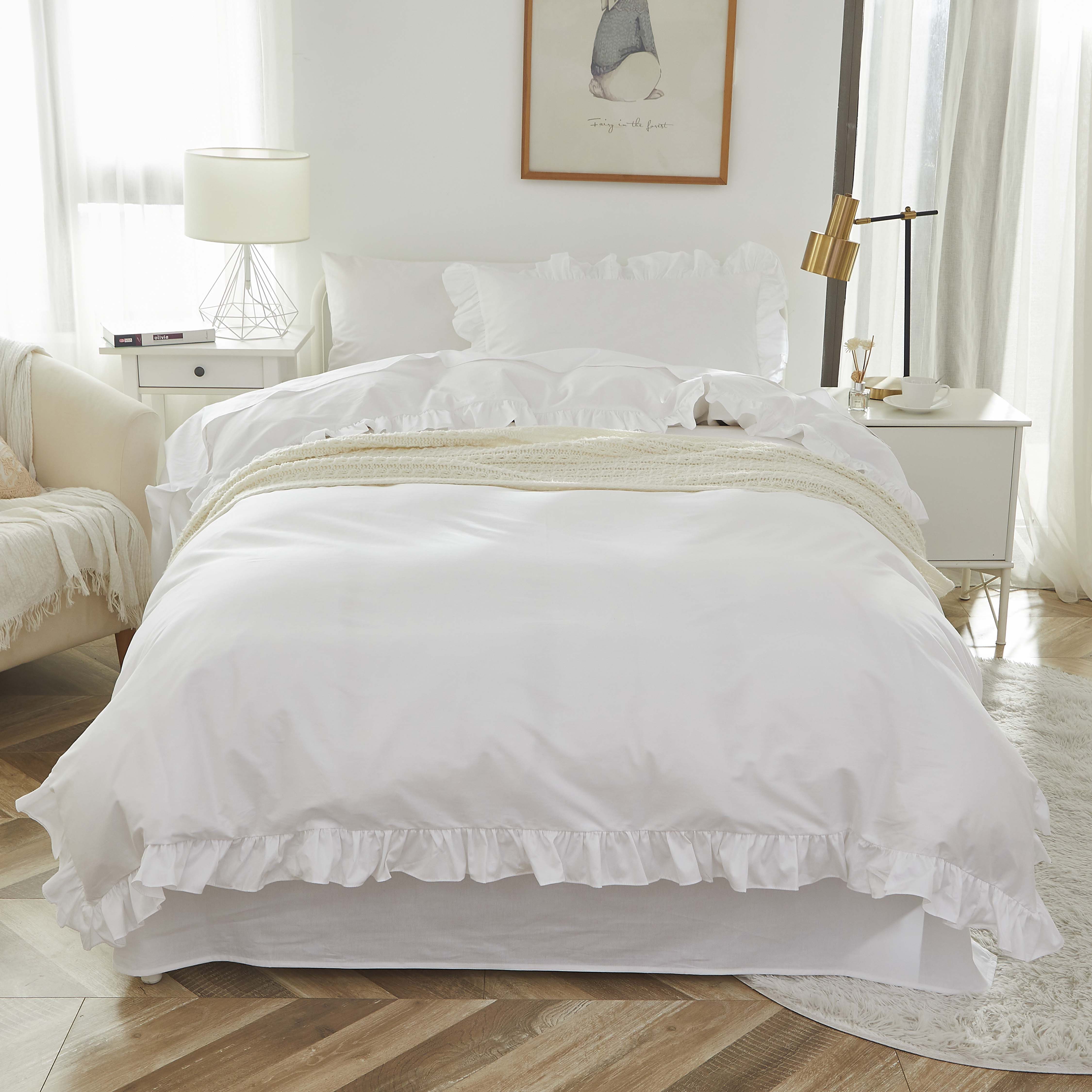 Brandream Bettwäsche Bettwäsche-Set aus 100% Baumwoll, 1 Bettbezug + 2 Kissenbezüge, Baumwolle, 3 teilig, Leinen-Optik, superweich, leicht & bequem, Rüschen-Fransen