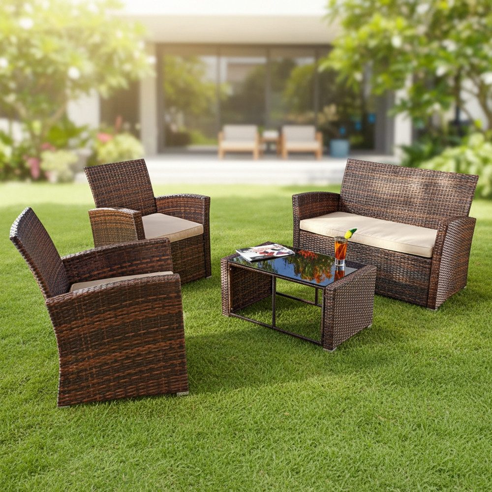 Mucola Sitzgruppe Sitzgruppe Polyrattan Gartenmöbel Set Sitzgarnitur Gartenset Lounge, (Set, 4-tlg., 2x Stühle, 1x Tisch, 1x Bank), Polyrattan