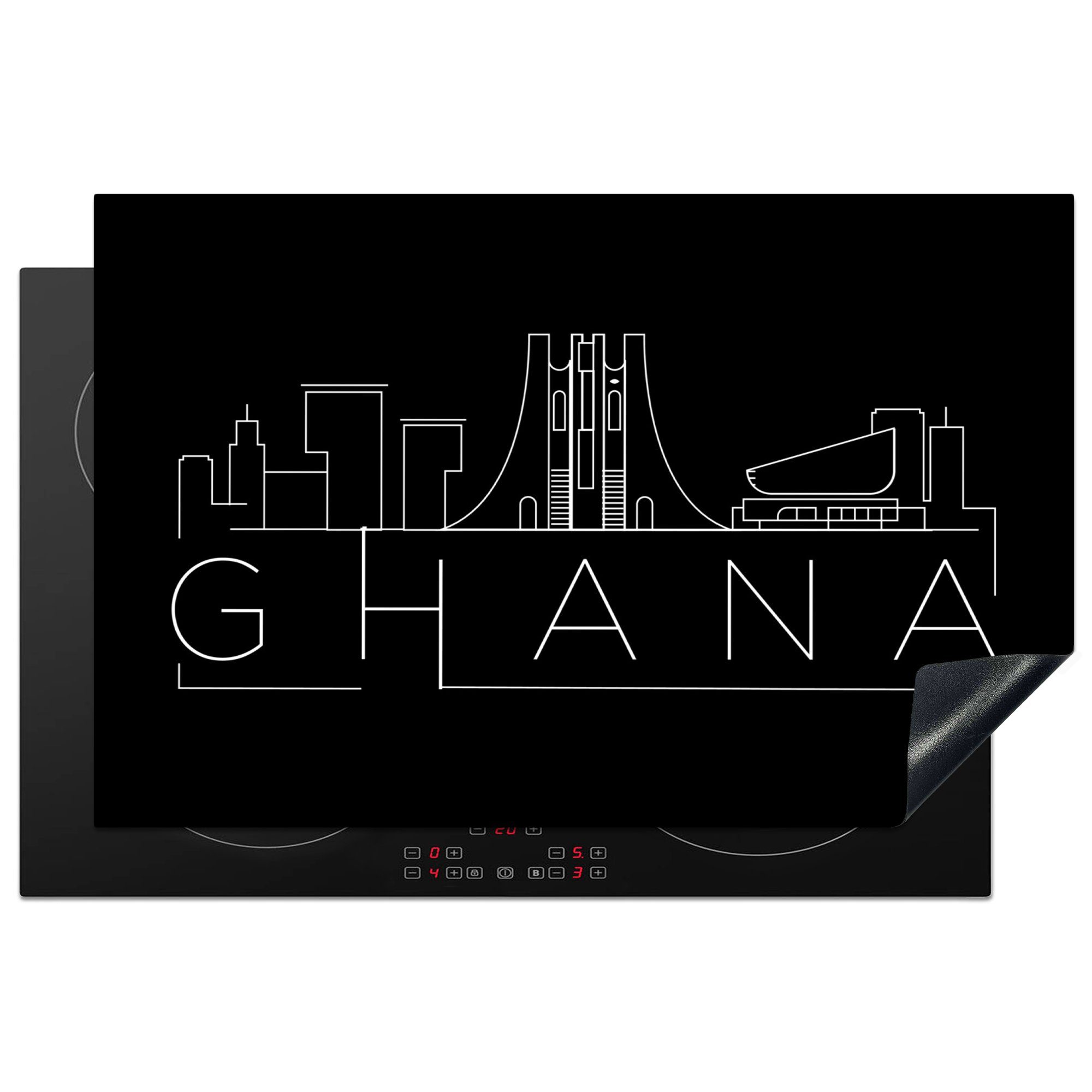 Induktionskochfeld die MuchoWow "Ghana" cm, Hintergrund, Vinyl, Schutz 81x52 Ceranfeldabdeckung für Herdblende-/Abdeckplatte küche, auf Skyline tlg), schwarzem (1