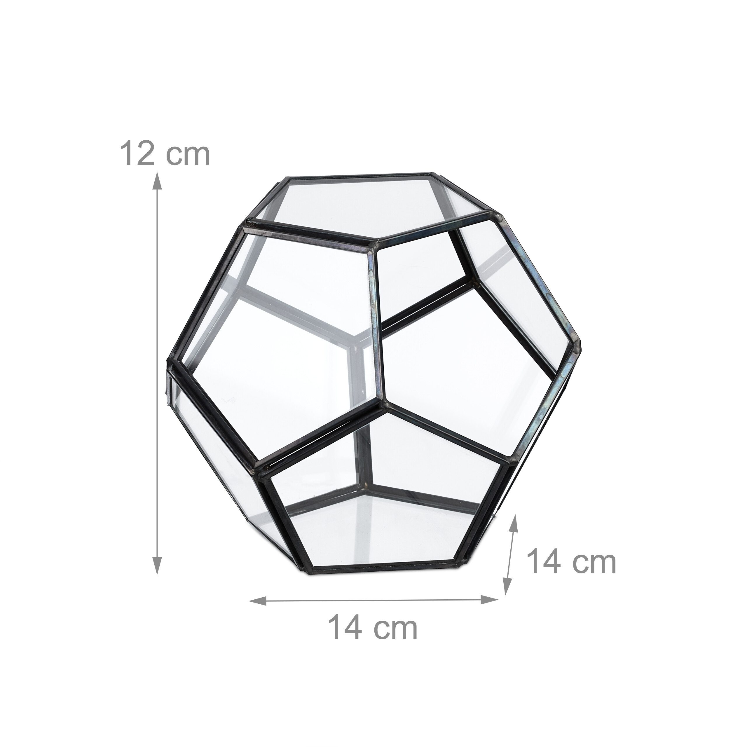 relaxdays Dekovase Geometrisches Pflanzenterrarium aus Glas (1 St), schwarz