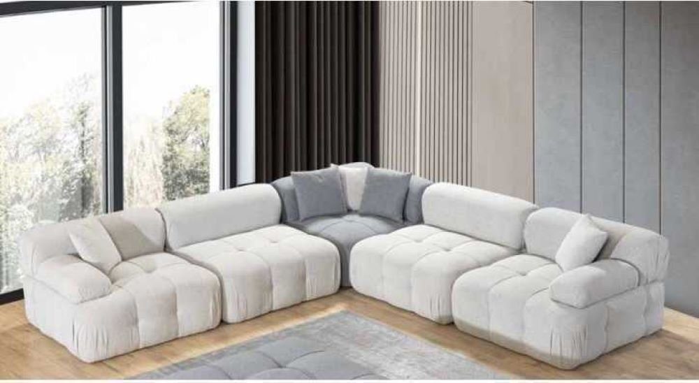 in Wohnzimmer Luxus, Sofa Ecksofa Made Moderne Ecksofa Couch+Hocker JVmoebel Europa Weißes L-Form