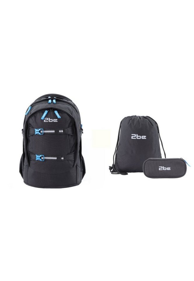 2be Schulrucksack Black, mit Turnbeutel und Federmäppchen, Praktischer  Rucksack für die Schule, Arbeit oder Freizeit