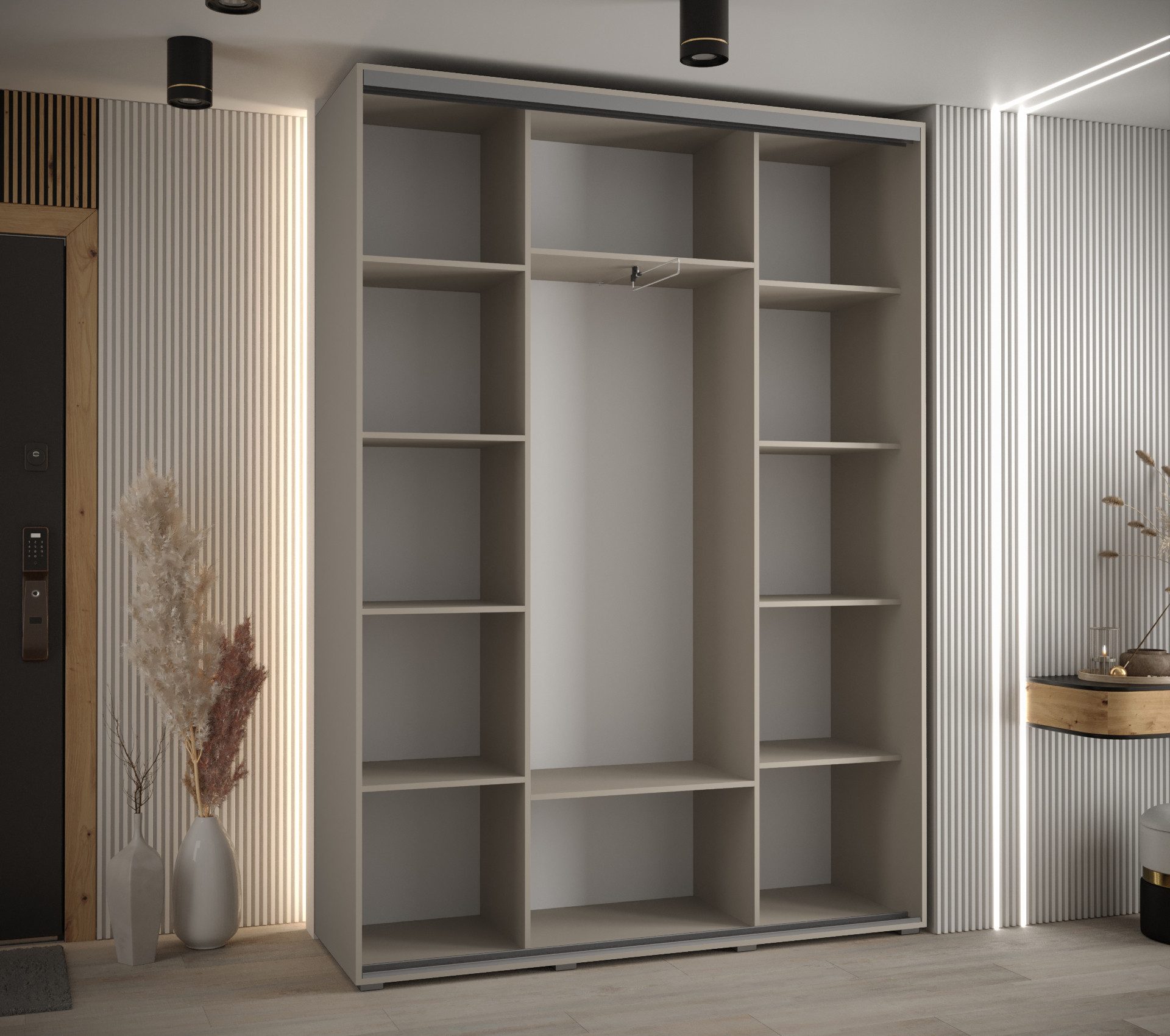 ABIKS MÖBEL Schwebetürenschrank Dakota 9 Schlafzimmerschrank mit Spiegel, Kleiderstange und Regalen