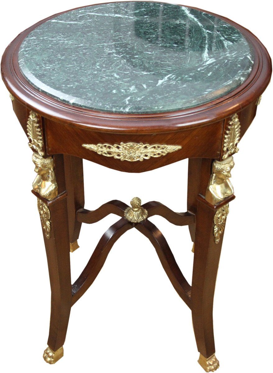 Casa Padrino Beistelltisch Barock Beistelltisch mit grüner Marmorplatte Braun / Gold Durchmesser 54.5 cm, Höhe 75 cm - Ludwig XVI Antik Stil Tisch