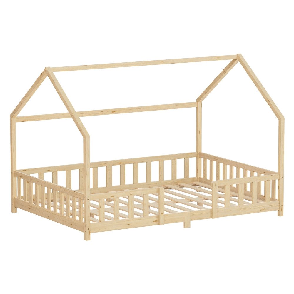 ML-DESIGN Spielbett Hausbett Kinderbett inkl. Lattenrost kreativ Bodenbett für Kinder, Abenteuerbett ohne Matratze 140x200cm Holzbett Kiefer Bettgestell